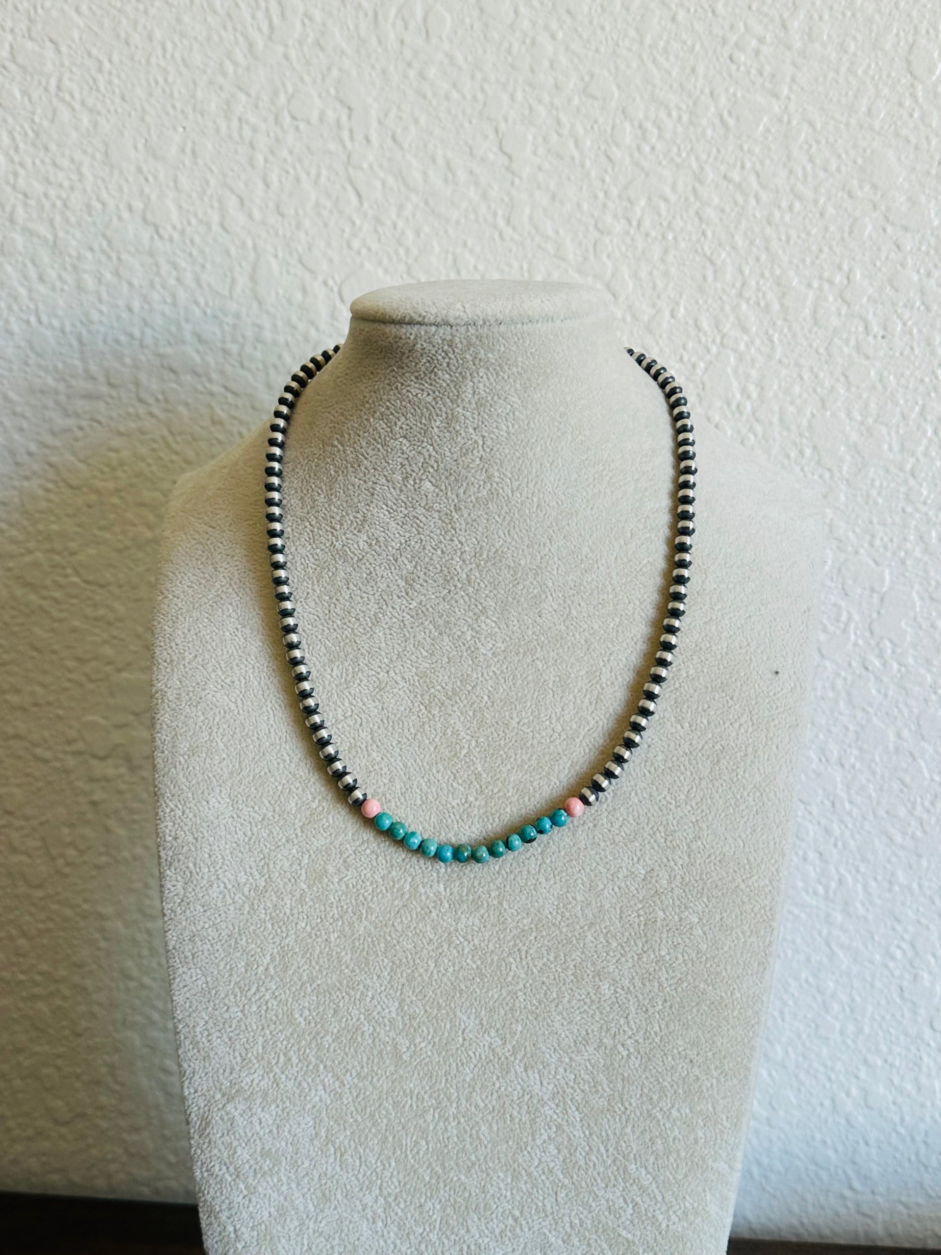 Navajo Strung Multi Stone & Sterling Silver Pearl Necklace