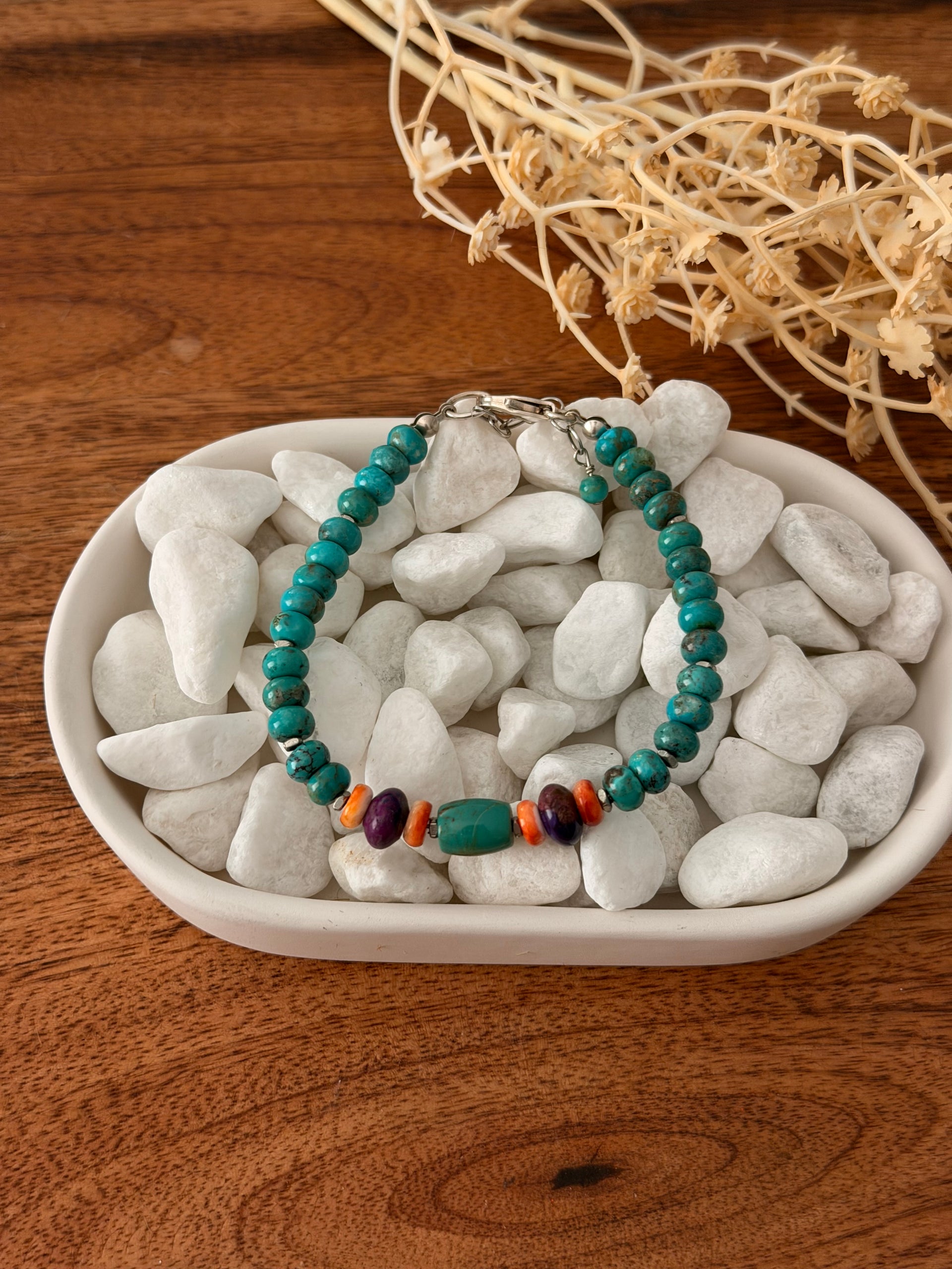 Mary Salazar Multi Stone & Sterling Silver Beaded Bracelet