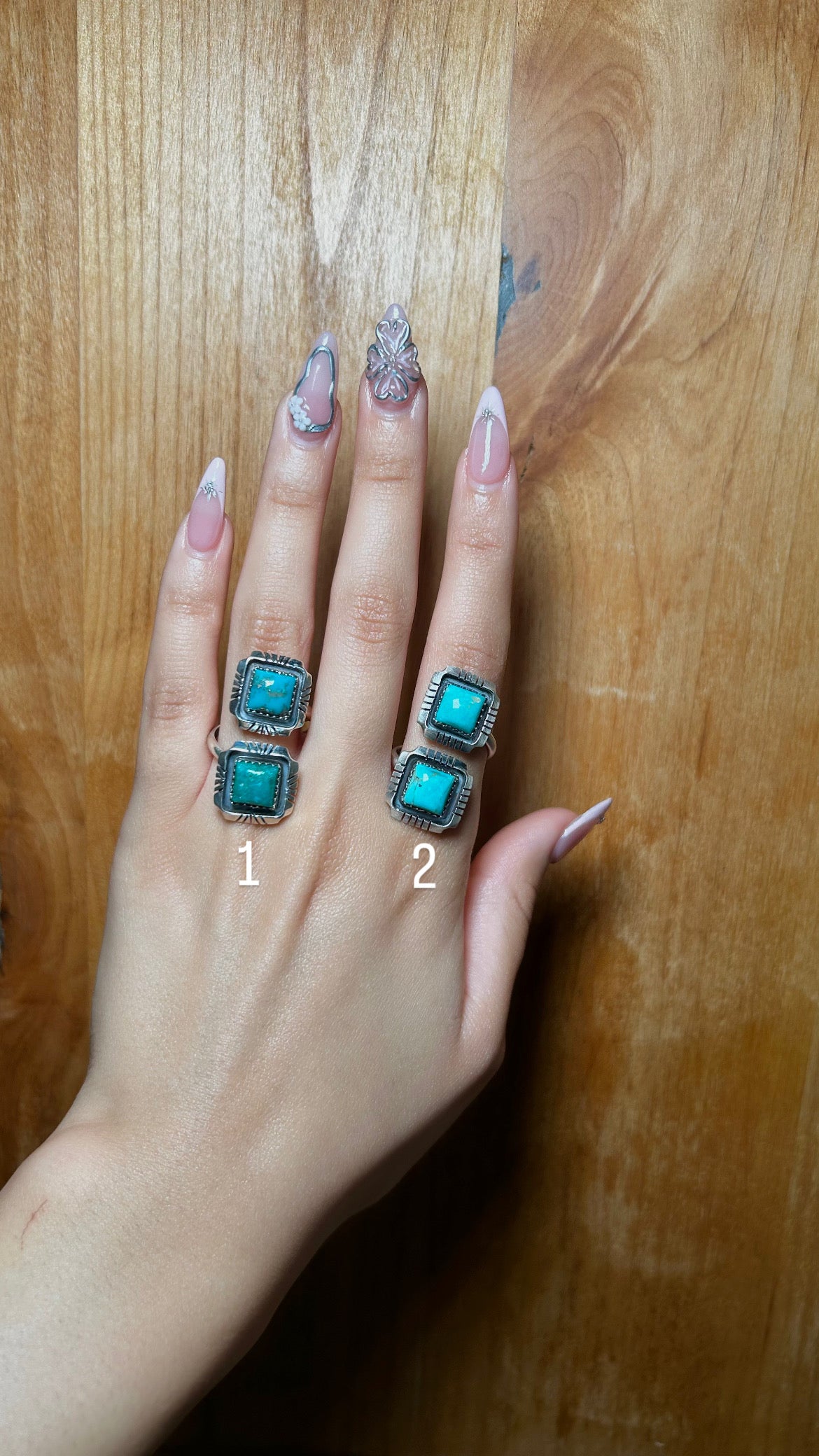 Eugene Belone Kingman Turquoise & Sterling Sliver Cluster Adjustable Ring