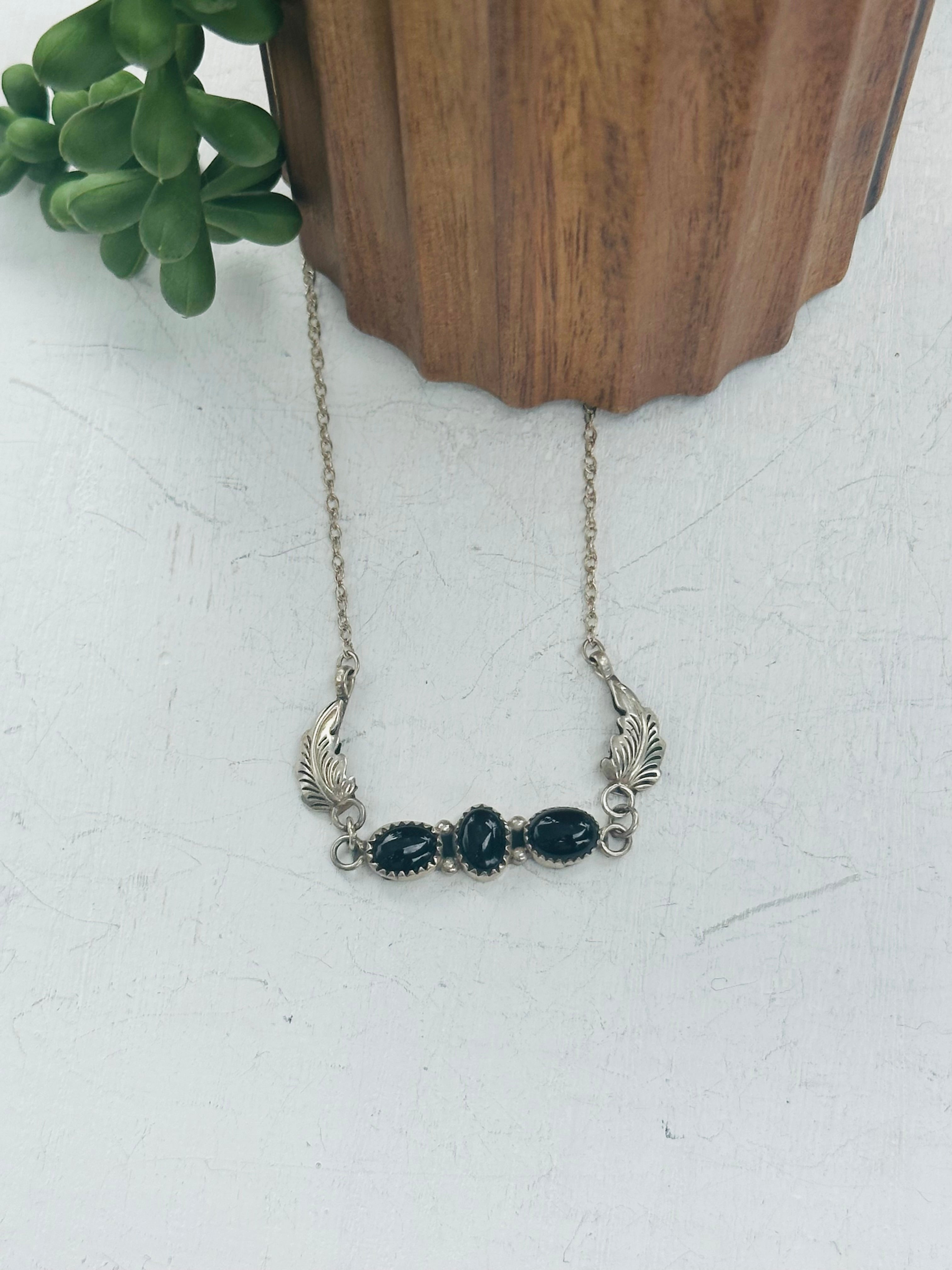 Navajo Made Onyx & Sterling Silver Necklace