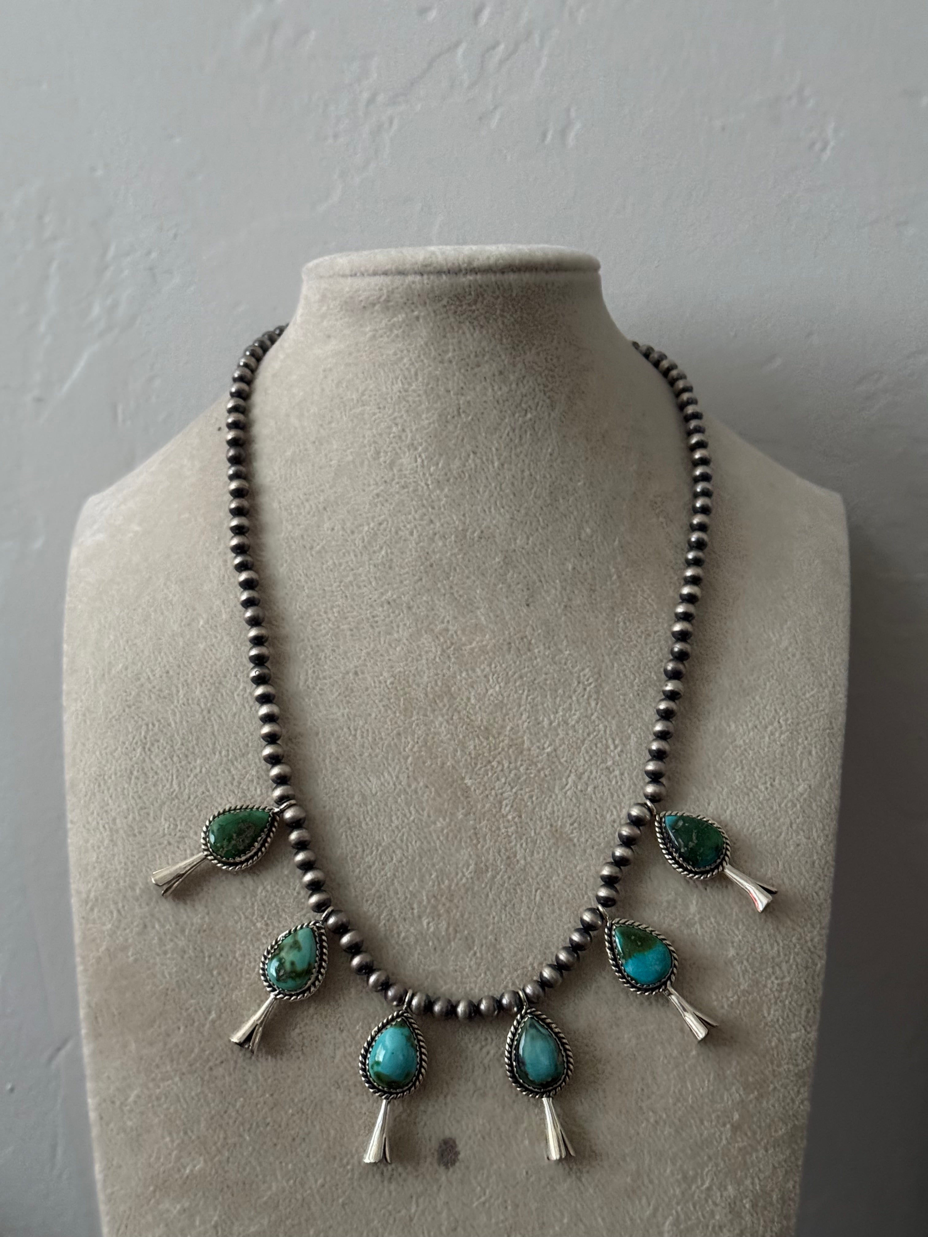 Southwest Handmade Sonoran Mountain Turquoise & Sterling Silver Blossom Necklace