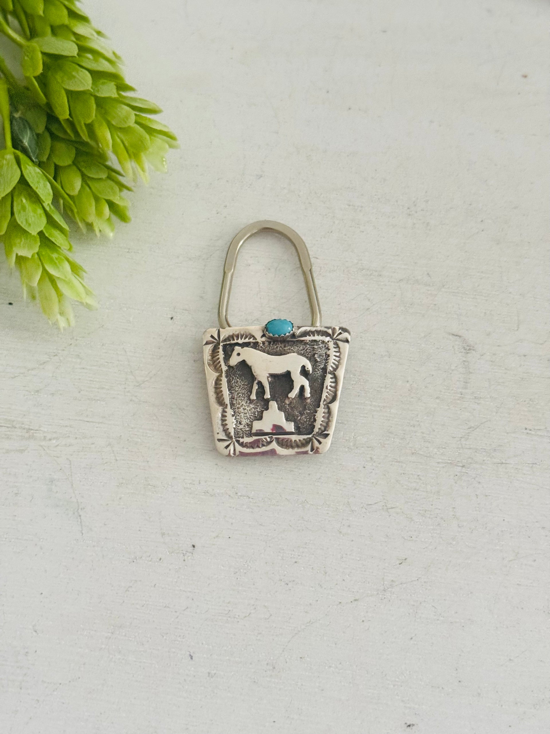Navajo Made Turquoise & Sterling Silver Horse Key Chain