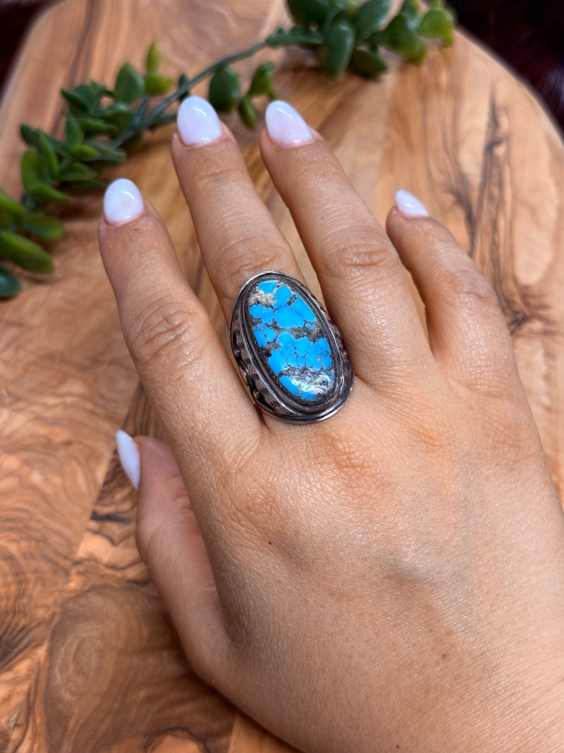 Southwest Handmade Kingman Turquoise & Sterling Silver Ring Size 11