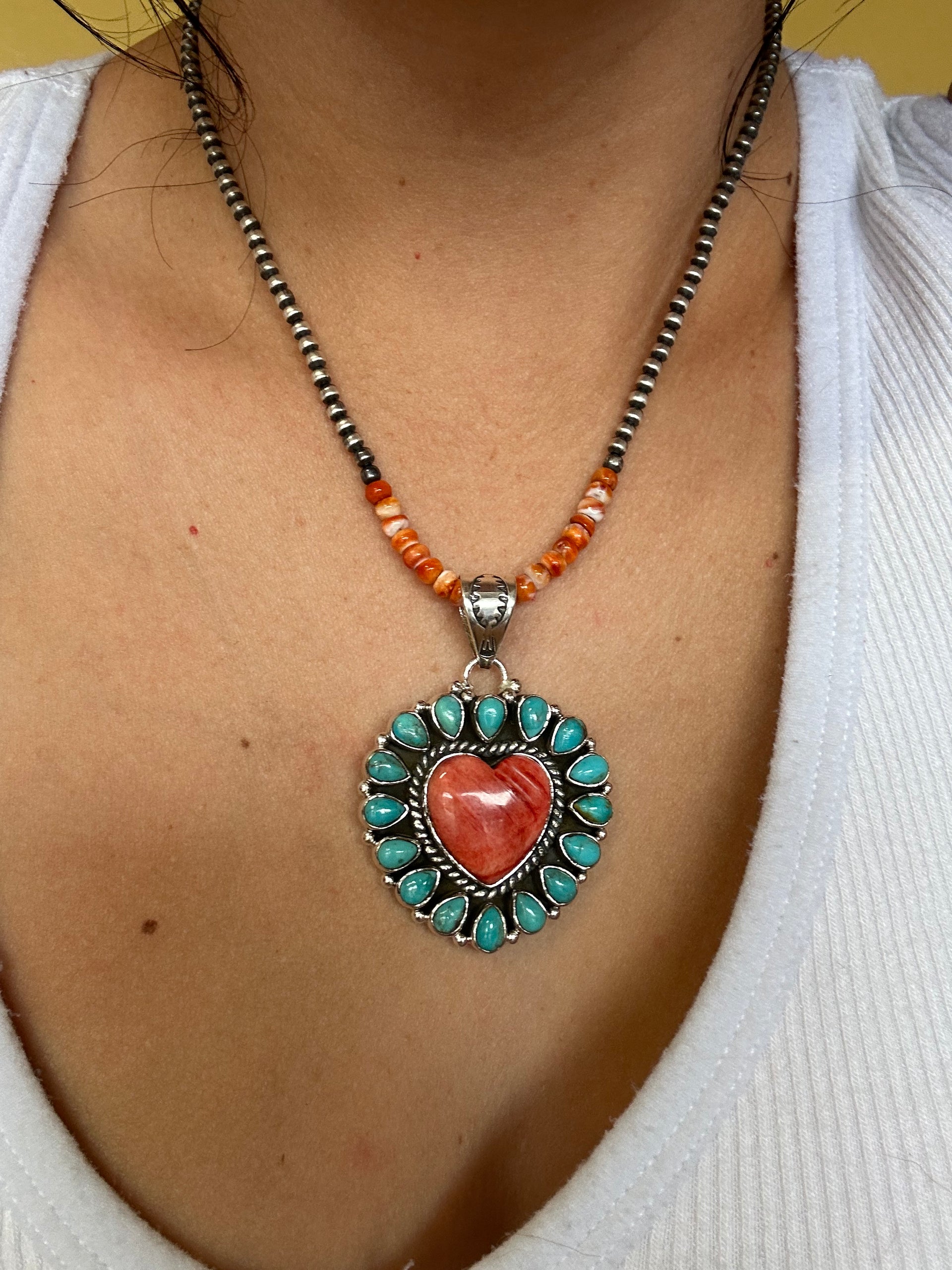 Southwest Handmade Multi Stone & Sterling Silver Heart Pendant