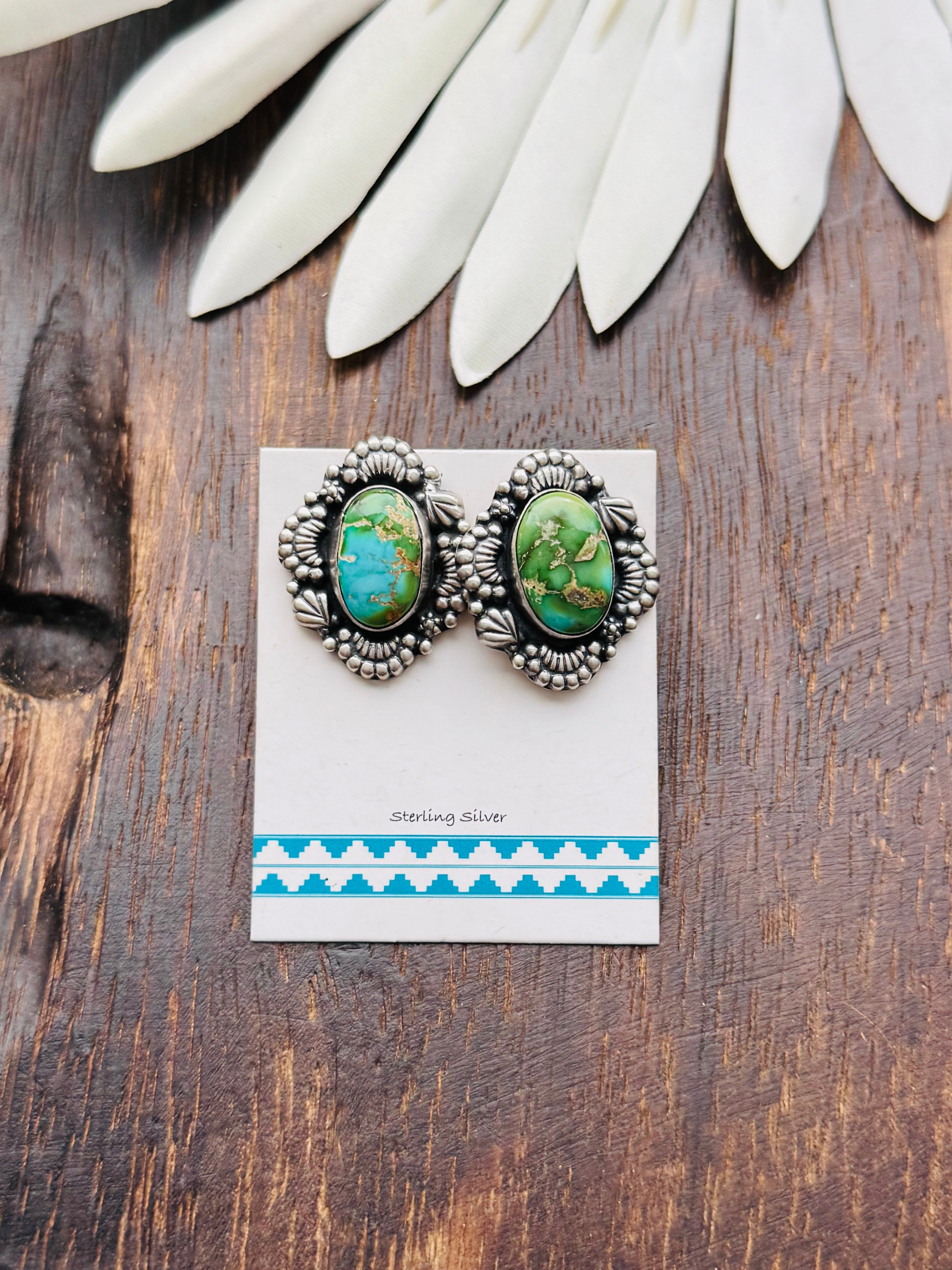 Southwest Handmade Sonoran Mountain Turquoise & Sterling Silver Post Earrings