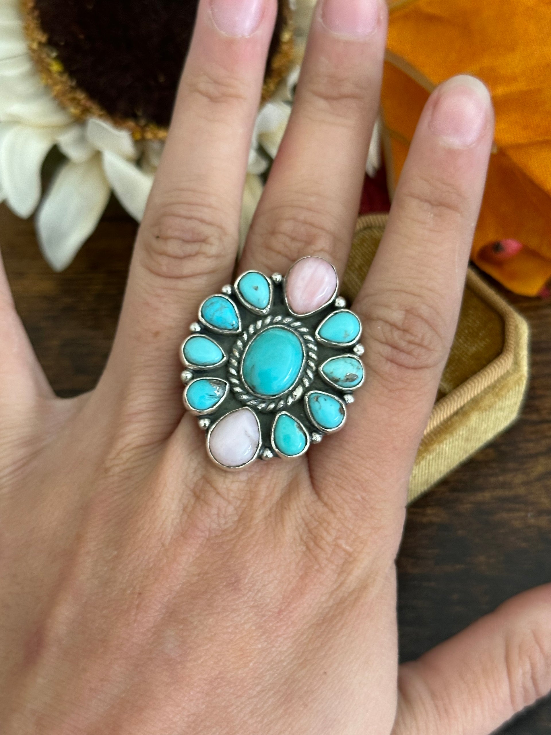 Southwest Handmade Multi Stone & Sterling Silver Adjustable Ring