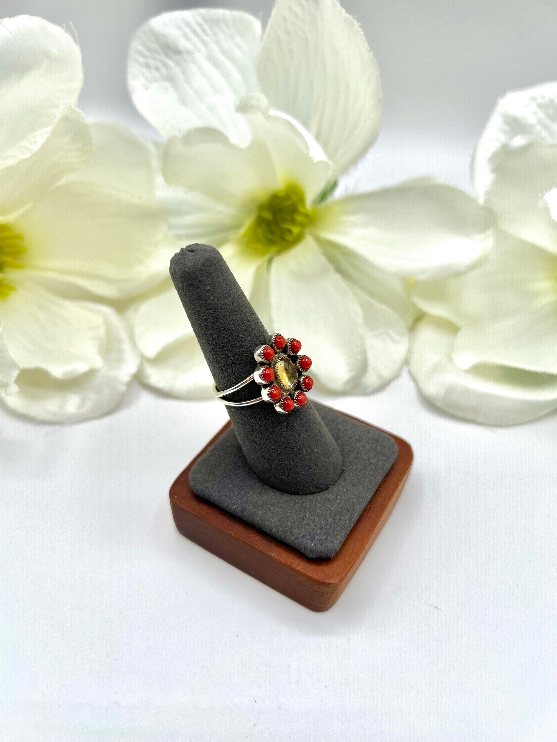 Zuni Made Multi Stone & Sterling Silver Ring Size 7.25