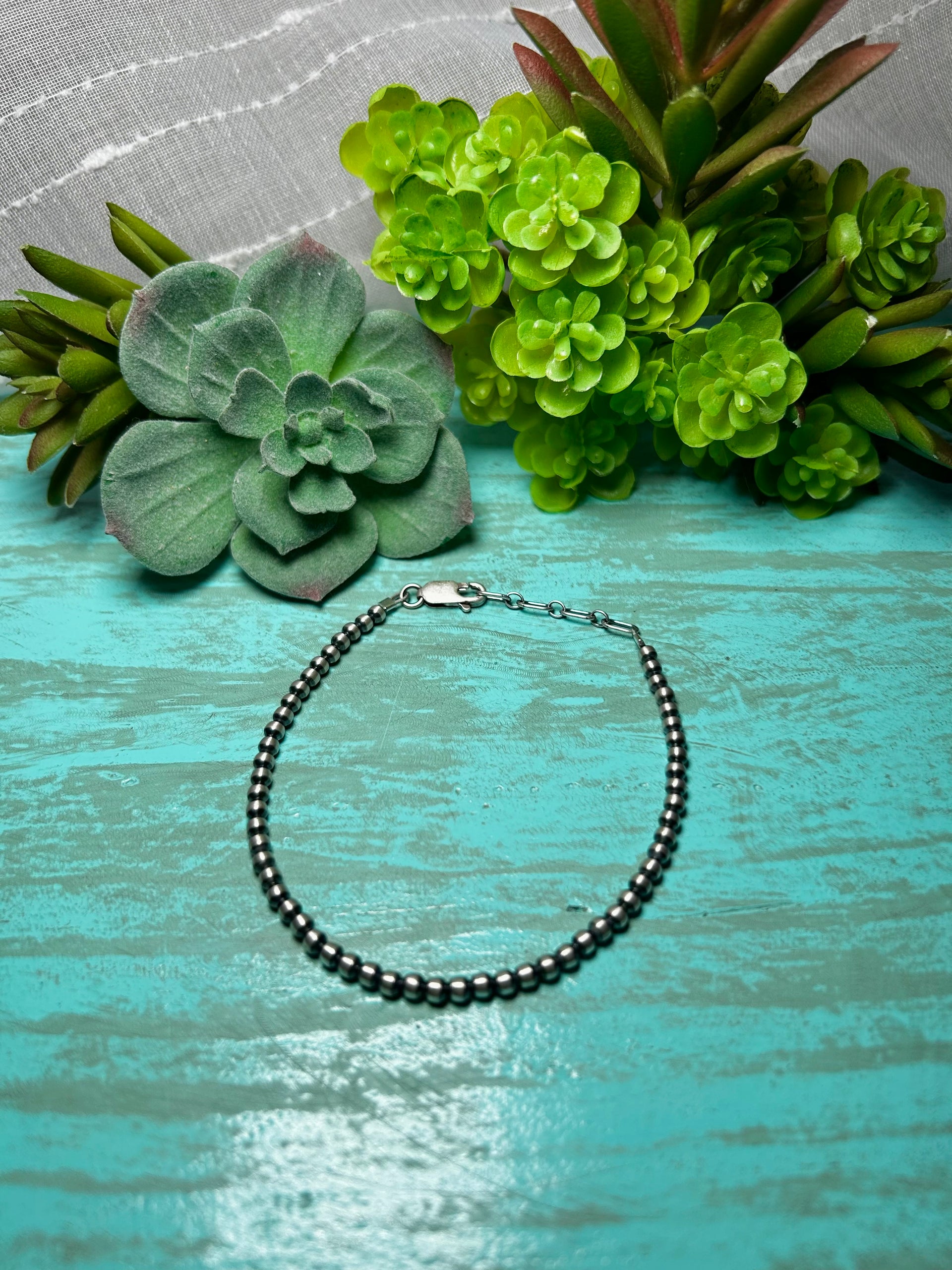 Navajo Made 3 MM Strung Sterling Silver Bracelet