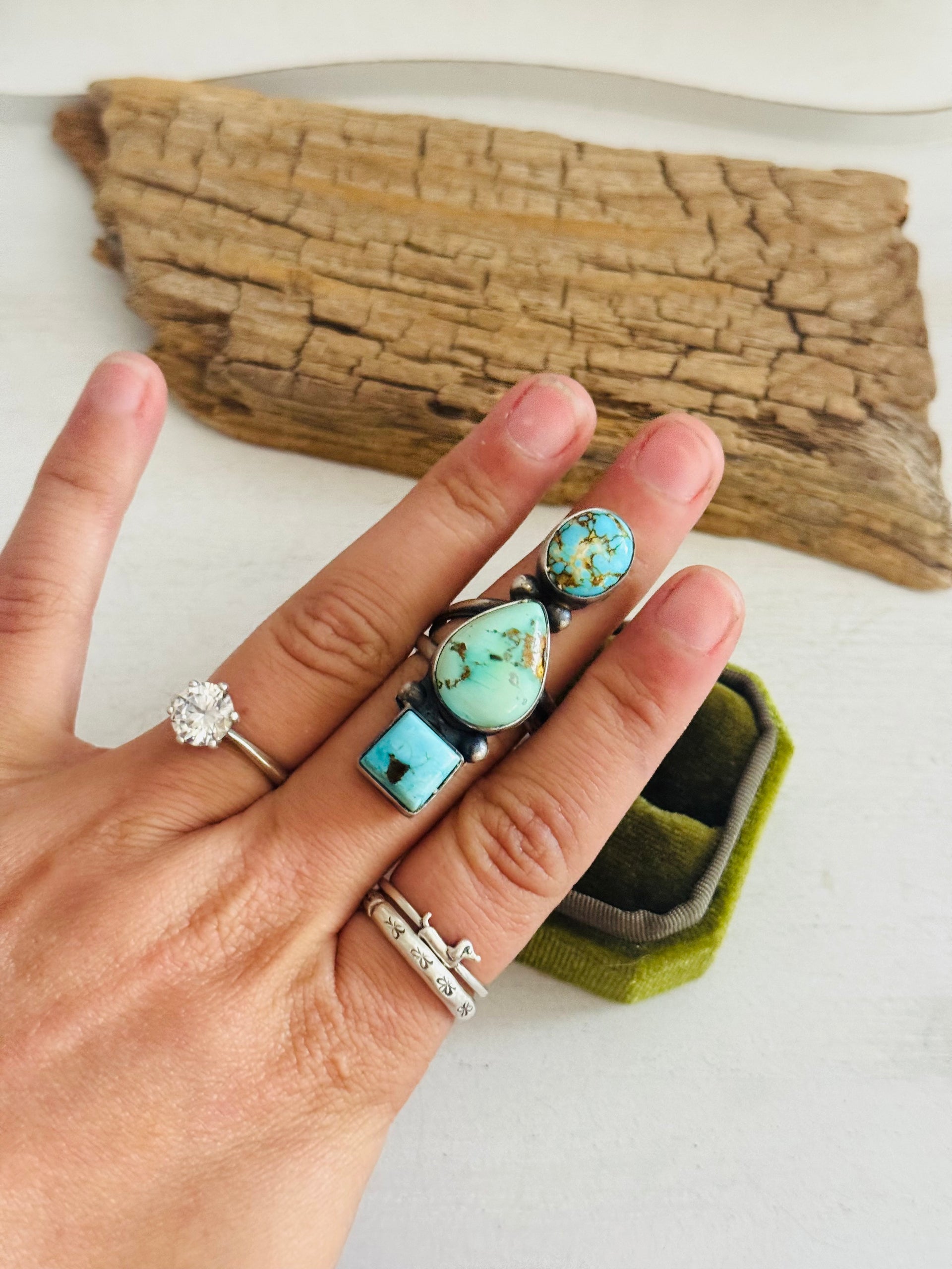 Danny Henio Royston Turquoise & Sterling Silver Adjustable Cluster Ring