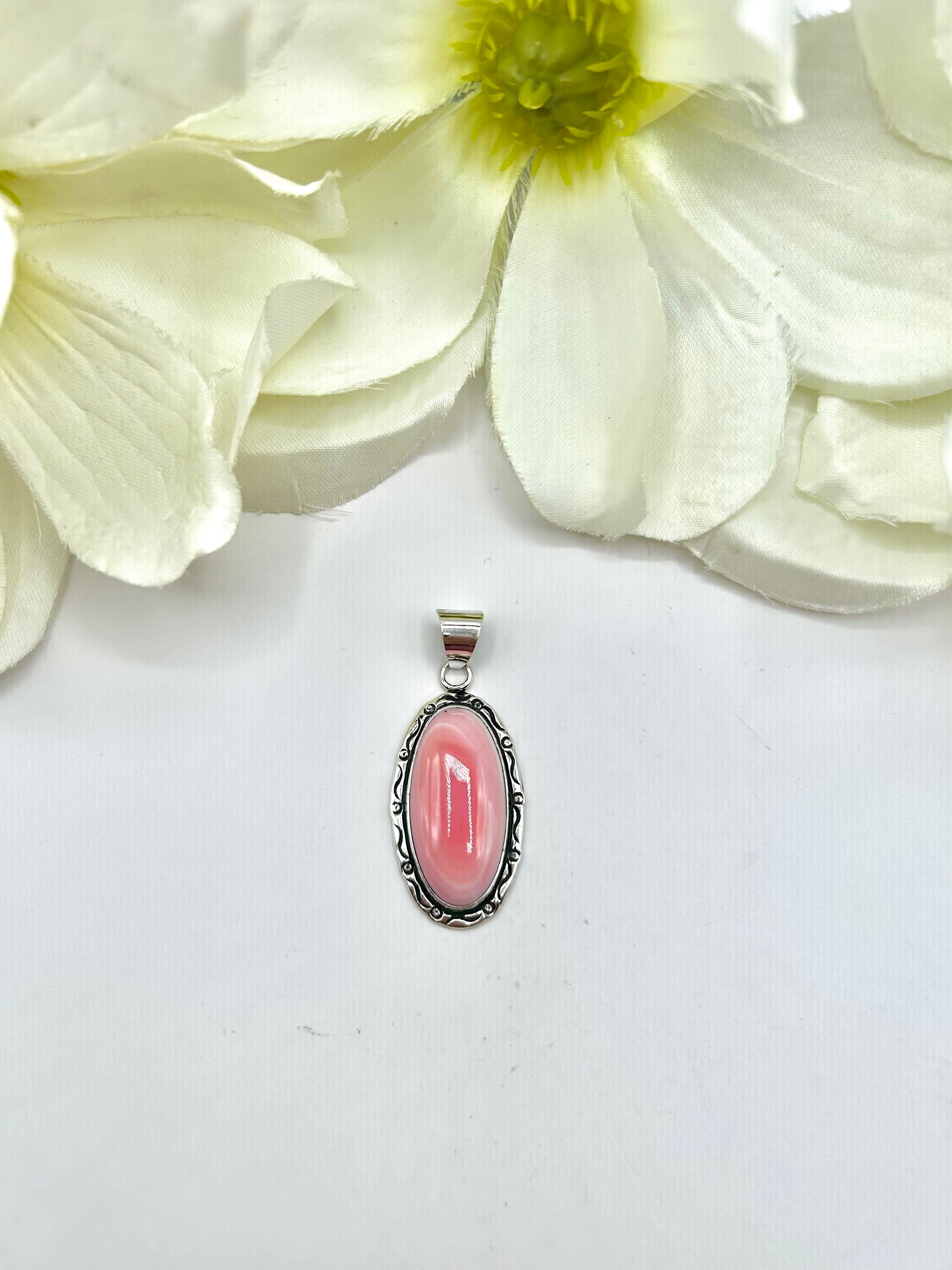 Navajo Made Pink Conch & Sterling Silver Pendant