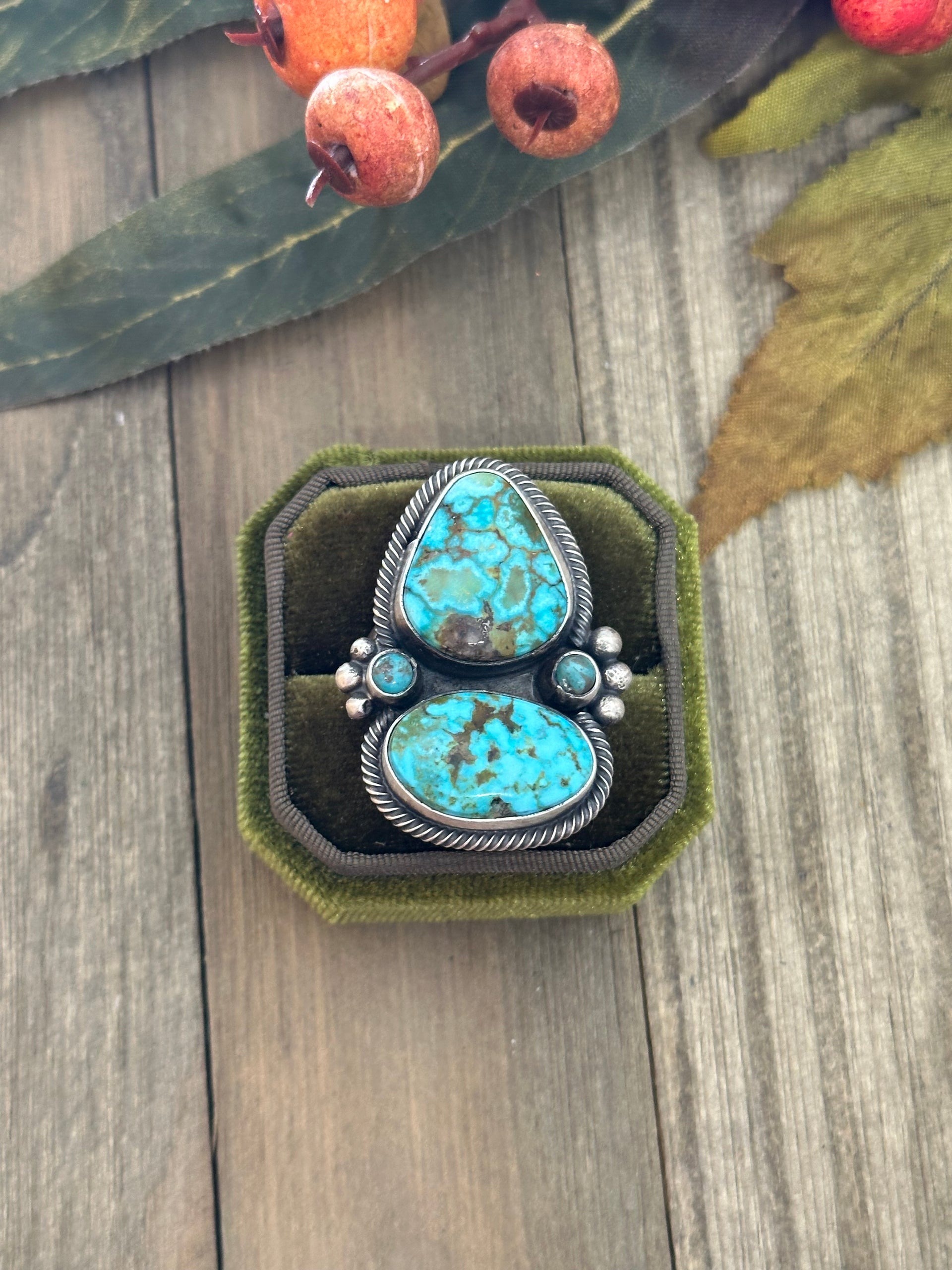 Shelia Becenti High Grade Kingman Turquoise& Sterling Silver Ring Size 9.25