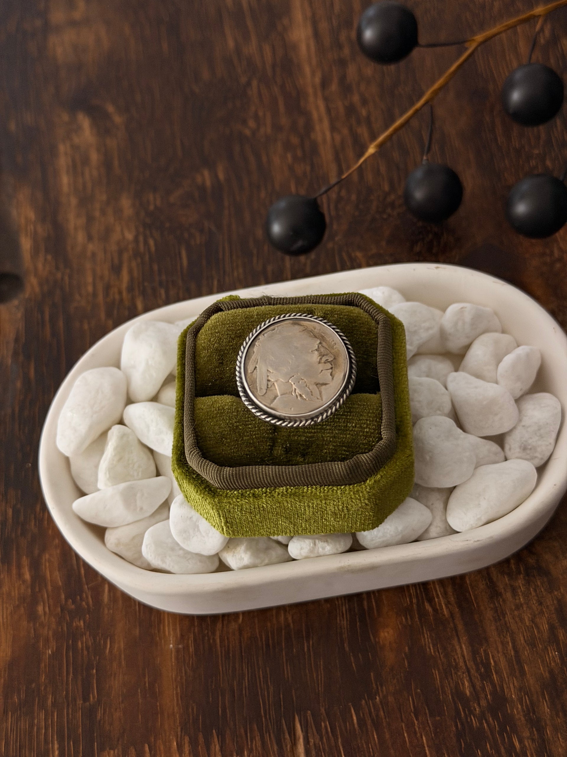 Navajo Made Buffalo Nickel & Sterling Silver Ring Size 5.75