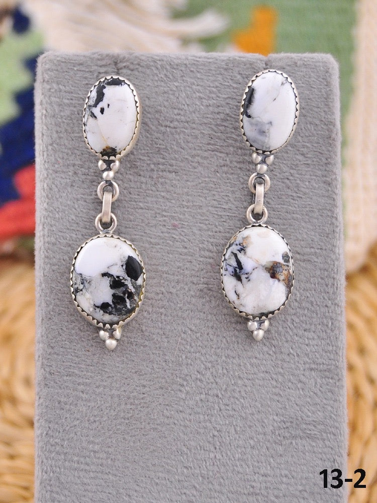 Southwest Made White Buffalo & Sterling Silver Dangle Earrings