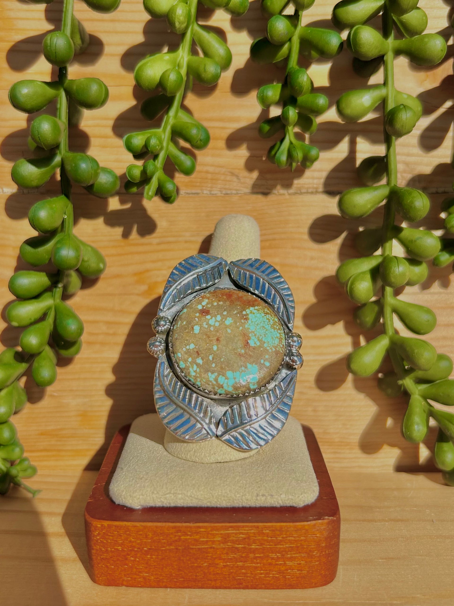 Southwest Number 8 Turquoise & Sterling Silver Ring Size 9.75