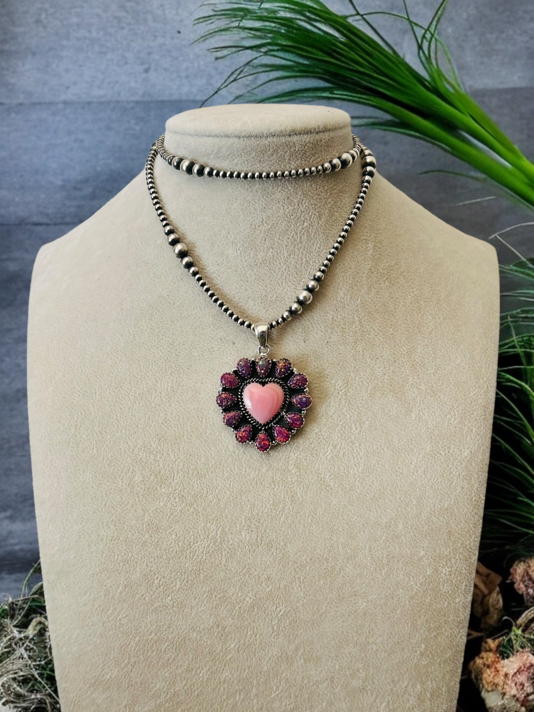 Southwest Handmade Multi Stone & Sterling Silver Cluster Heart Pendant