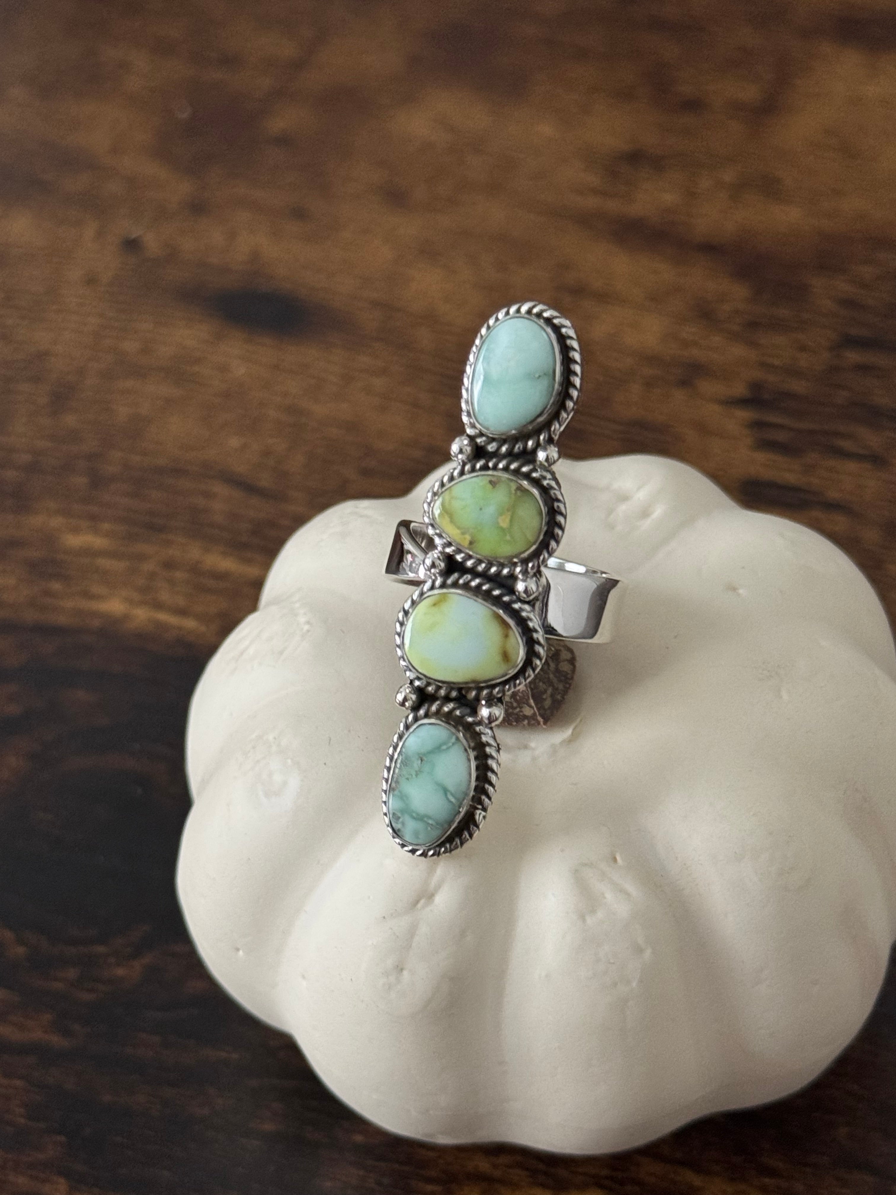 Southwest Handmade Multi Stone & Sterling Silver Adjustable Cluster Ring