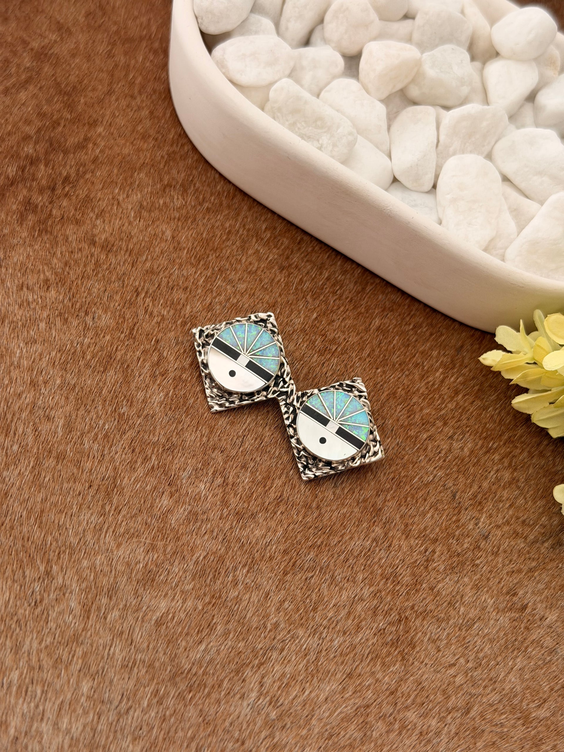 Zuni Multi Stone Inlay & Sterling Silver Pin
