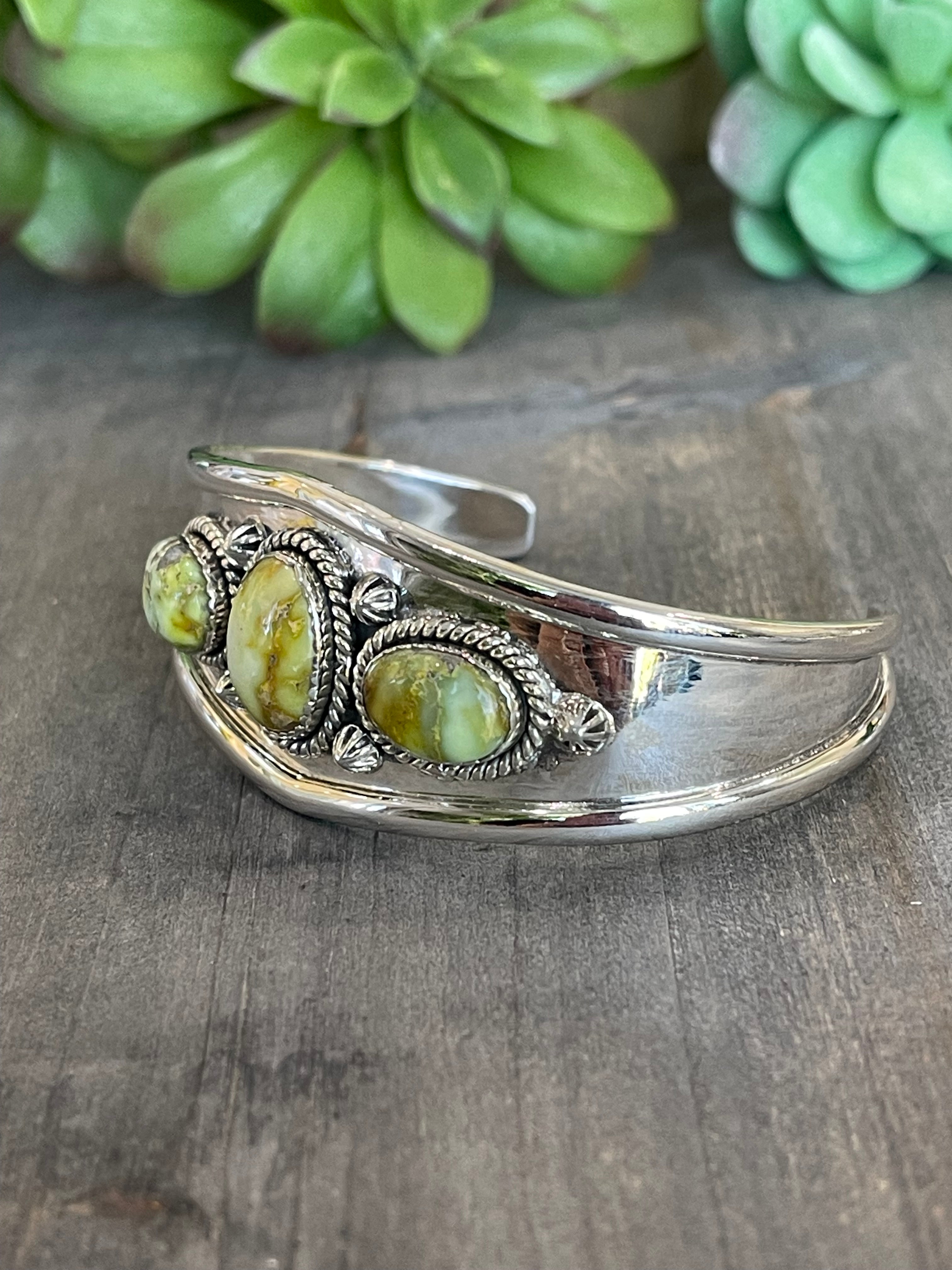 Southwest Handmade Palomino Variscite & Sterling Silver Cuff Bracelet