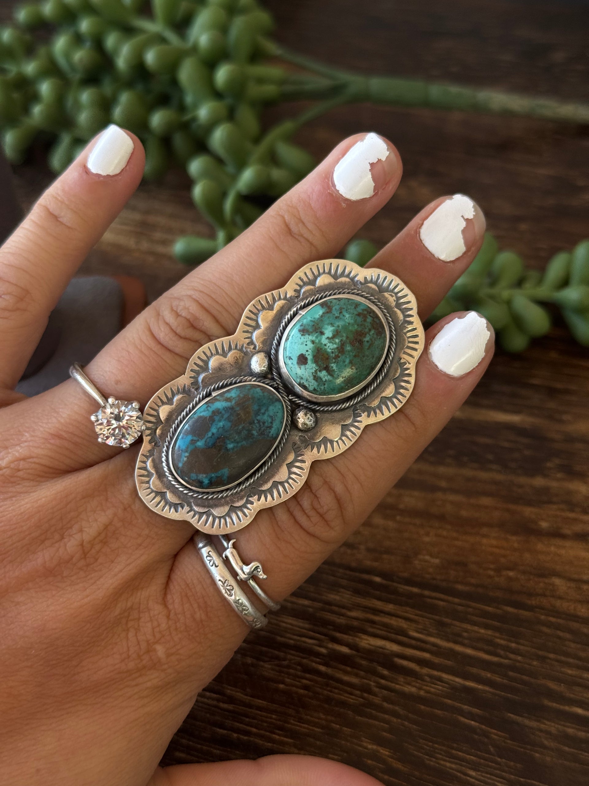 Navajo Made Thunder Mountain Turquoise & Sterling Silver Adjustable Ring