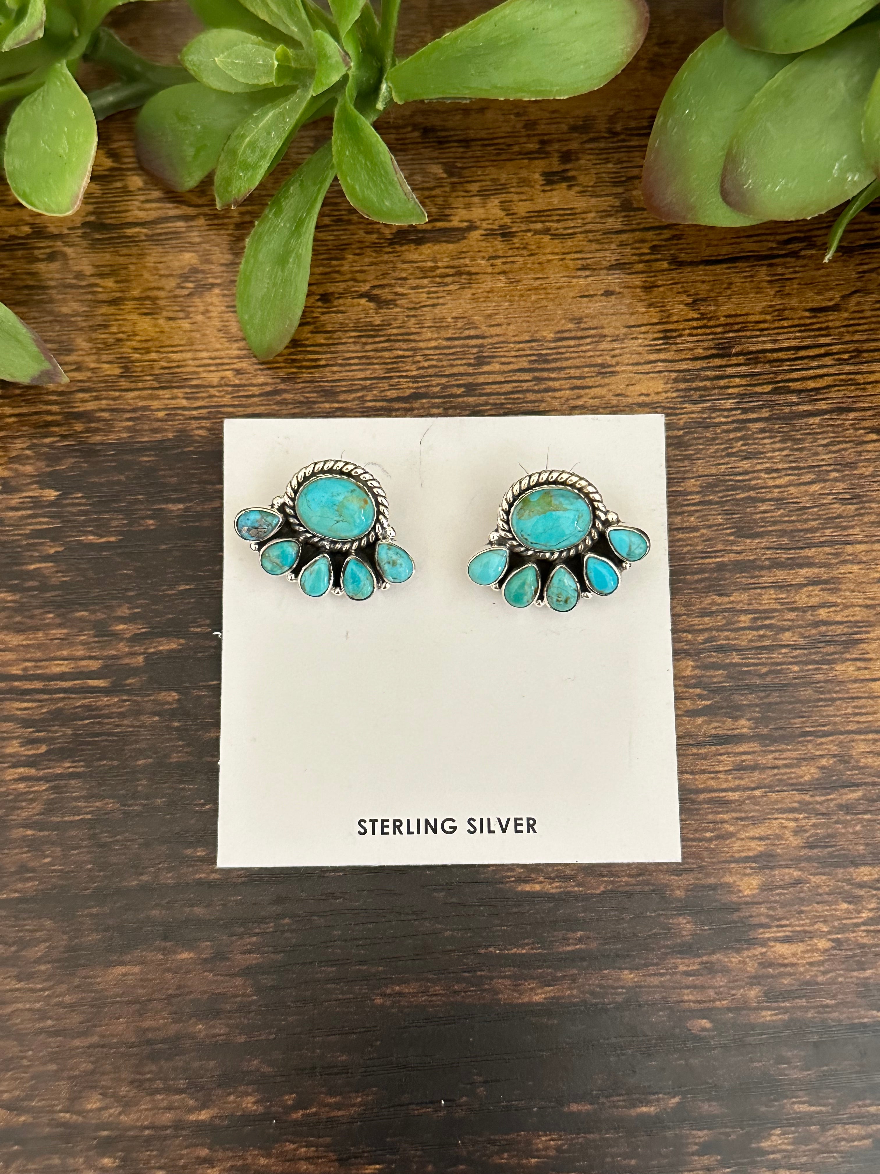 Southwest Handmade Kingman Turquoise & Sterling Silver Post Earrings