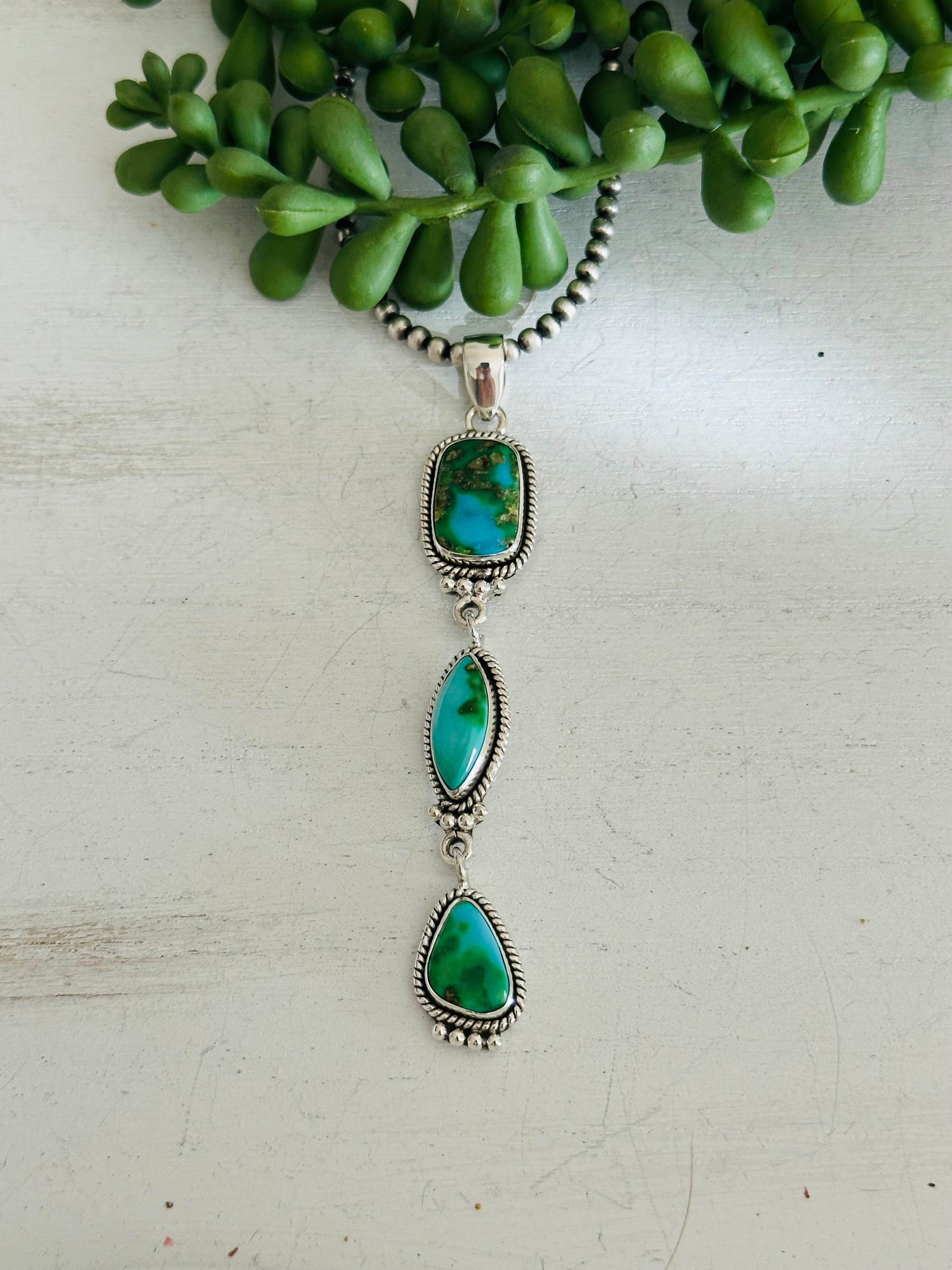 Southwest Handmade Sonoran Gold Turquoise & Sterling Silver Pendant