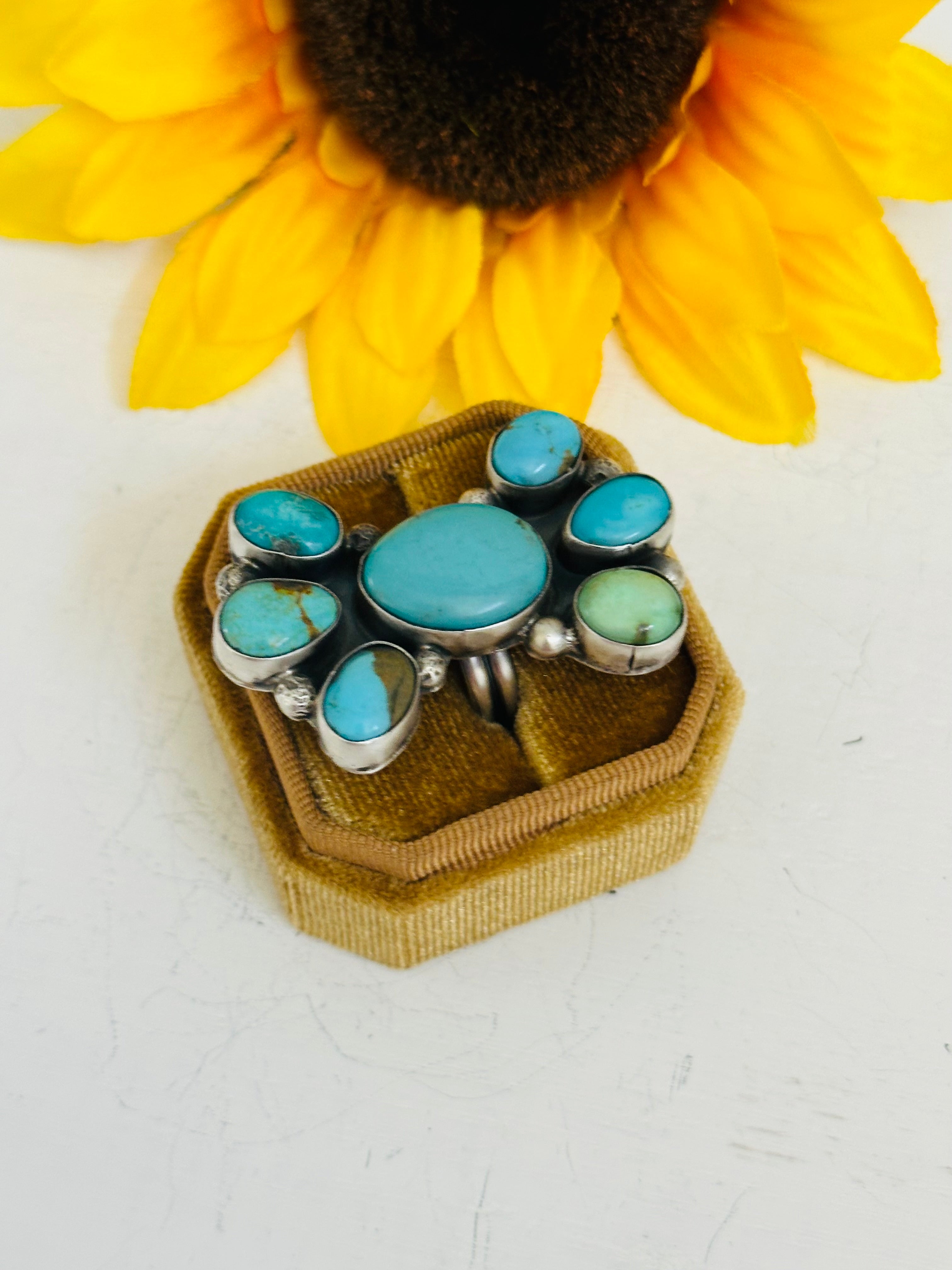 Navajo Made Royston Turquoise & Sterling Silver Adjustable Ring