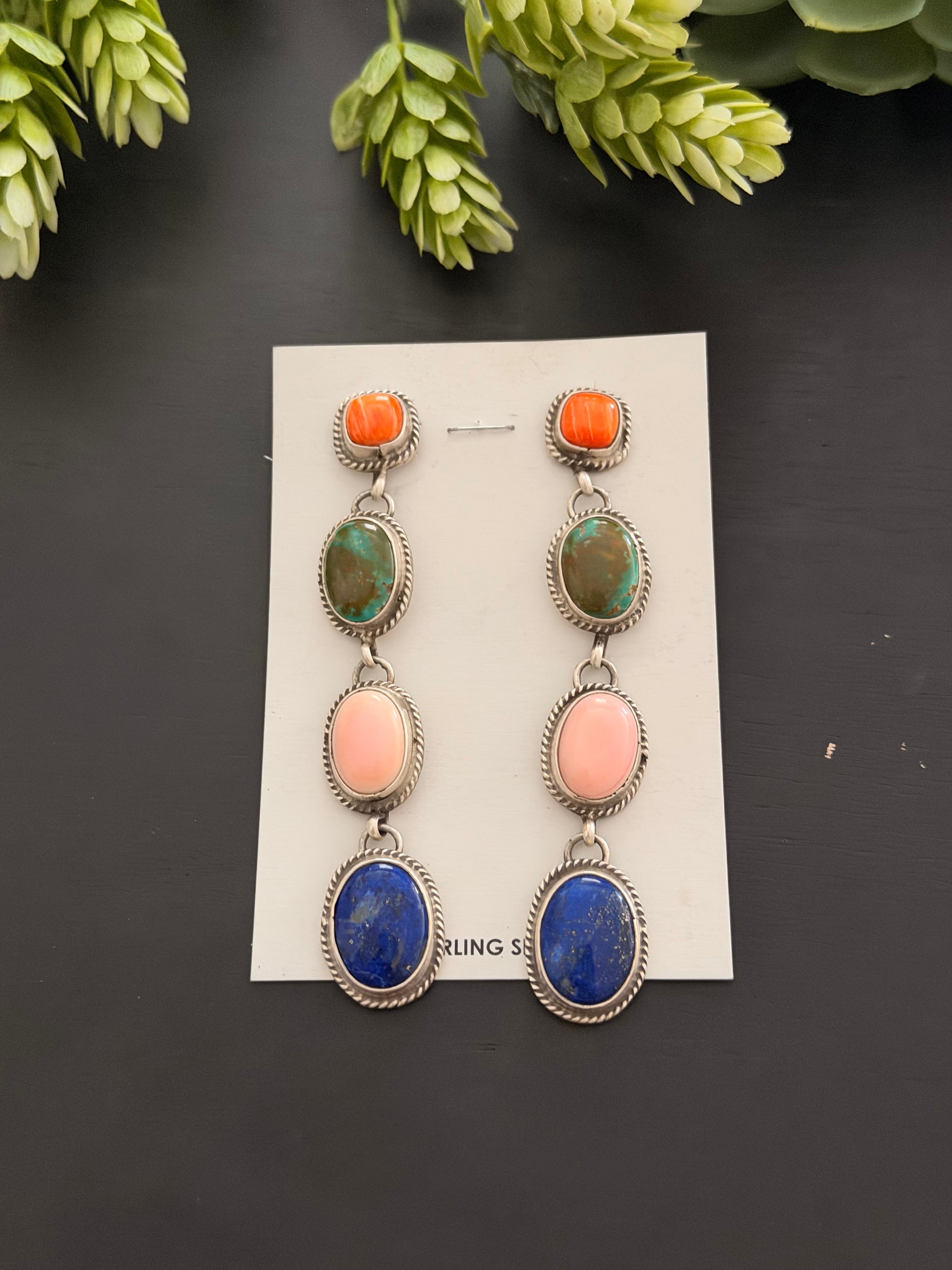 Marcella James Multi Stone & Sterling Silver Post Dangle Earrings