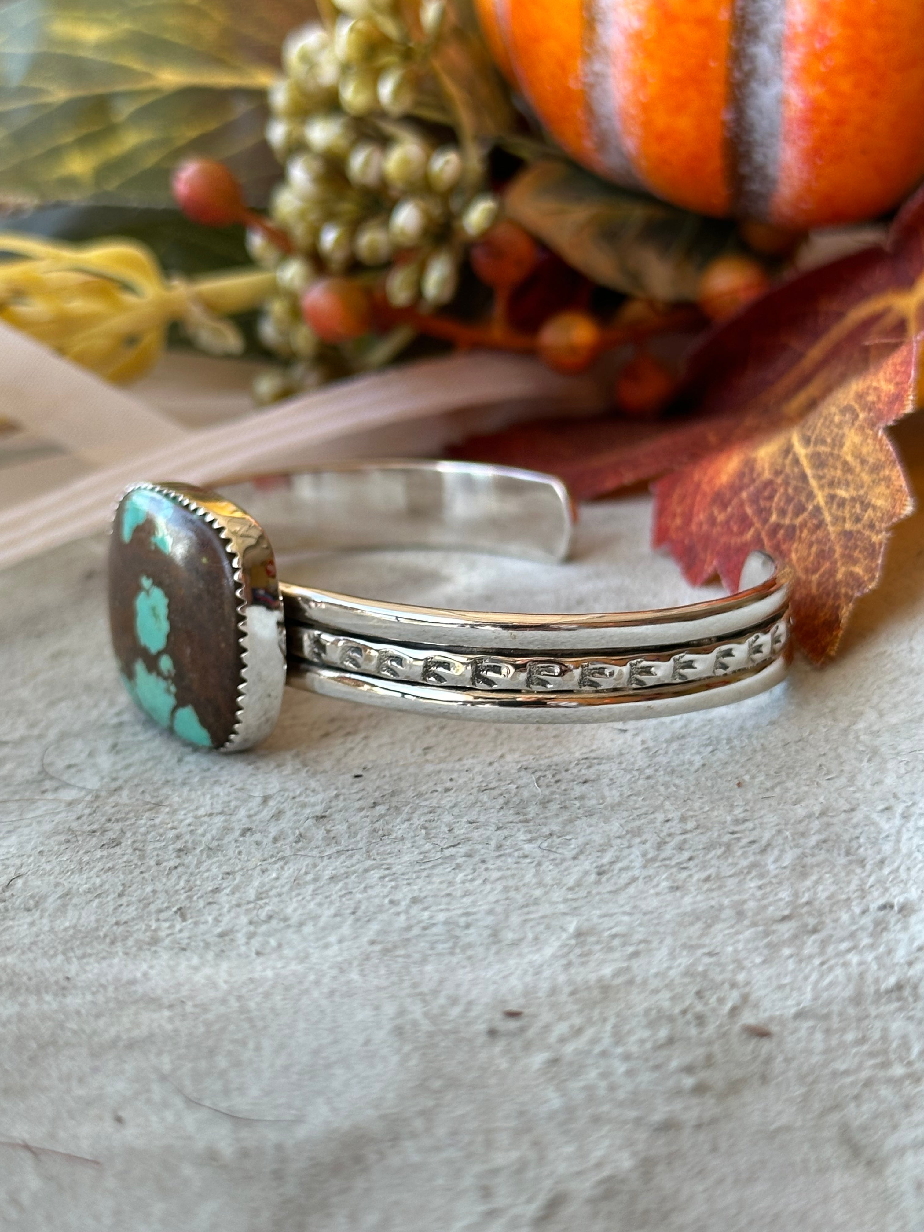 (Southwest Made #8 Turquoise & Sterling Silver Cuff Bracelet
