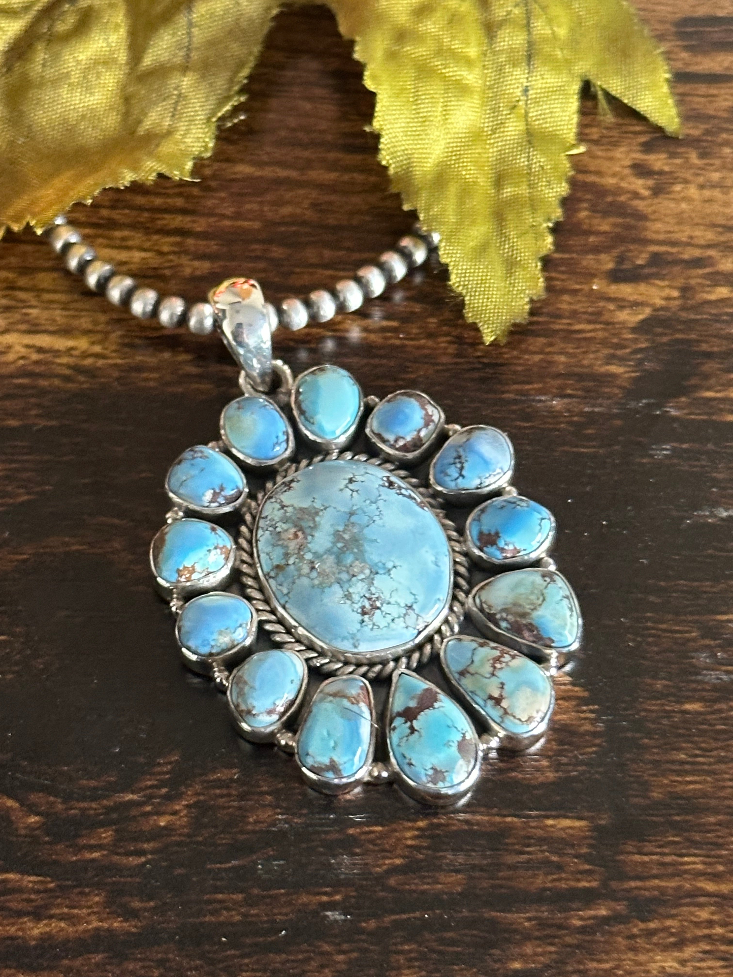 Southwest Handmade Golden Hills Turquoise & Sterling Silver Cluster Pendant