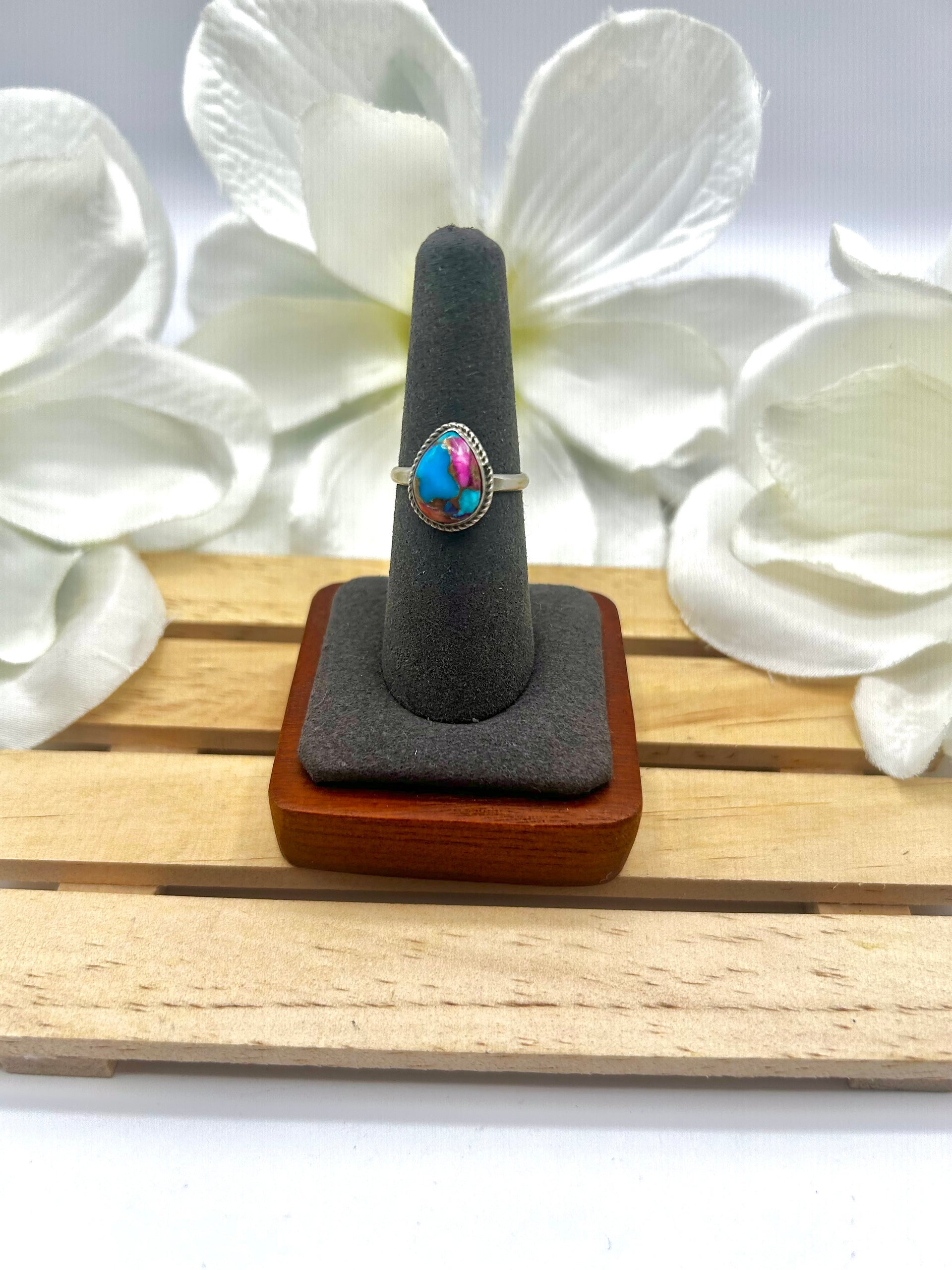 Navajo Made Mohave Turquoise & Sterling Silver Ring Size 7.25