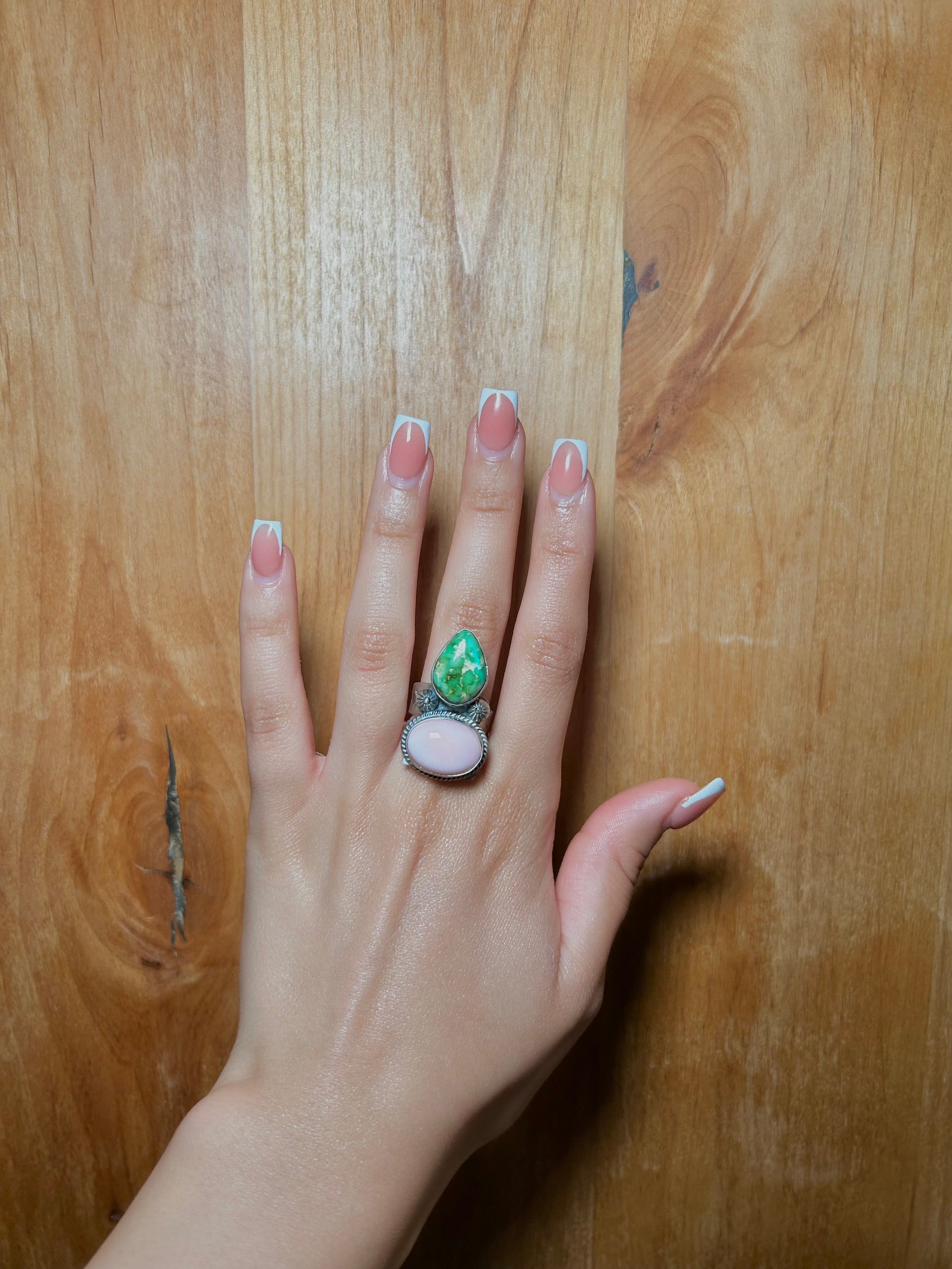 Navajo Made Multi Stone & Sterling Silver Adjustable Ring