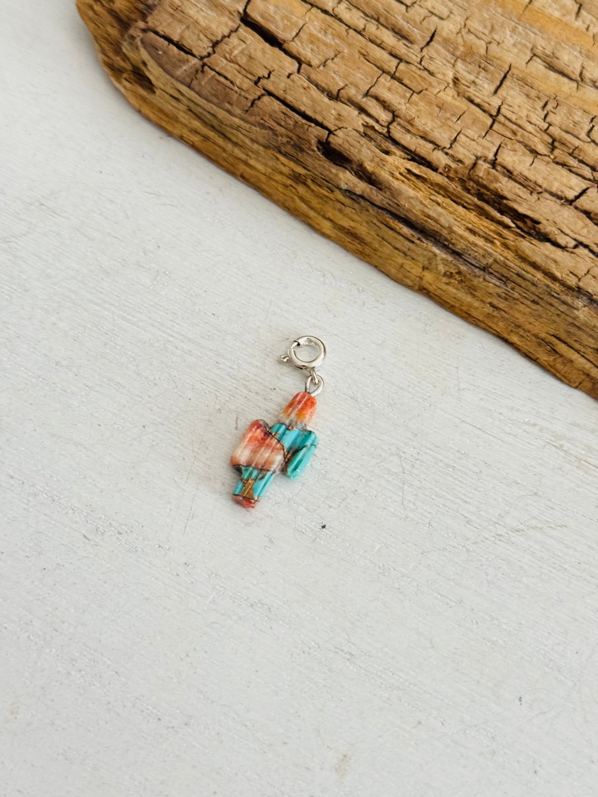 Navajo Made Mohave Turquoise & Sterling Silver Saguaro Charms