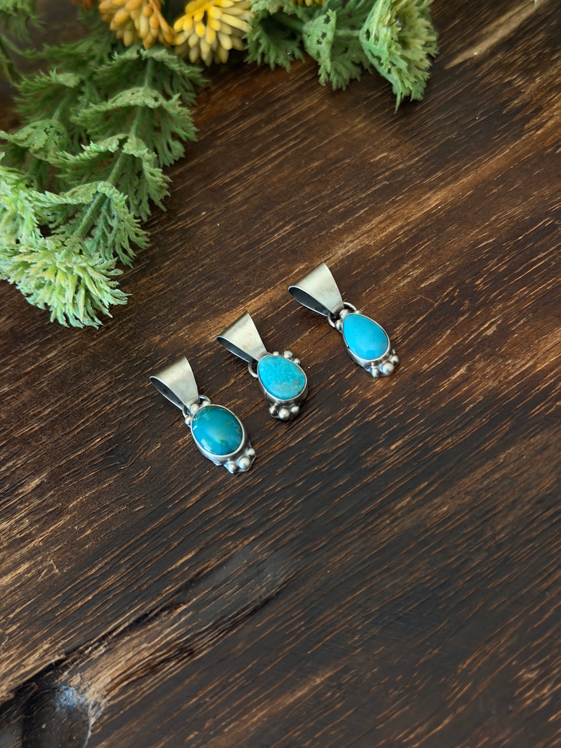 Navajo Made Kingman Turquoise & Sterling Silver Pendant