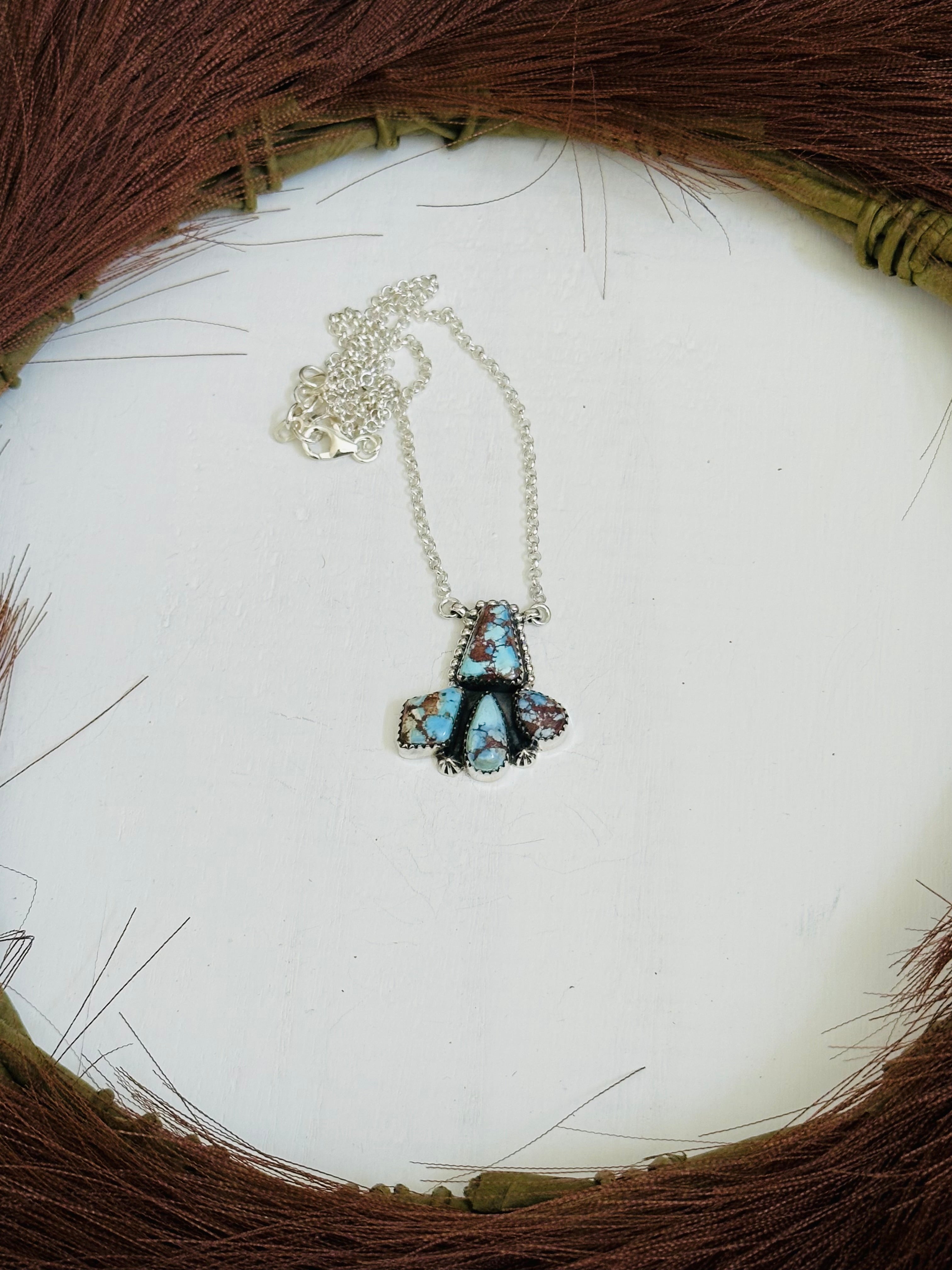 TTD “Blossom” Golden Hills Turquoise & Sterling Silver Cluster Necklace