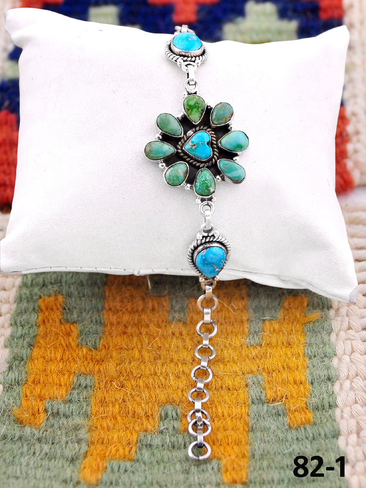 Southwest Handmade Emerald Valley with White Water & Sterling Silver Bracelet