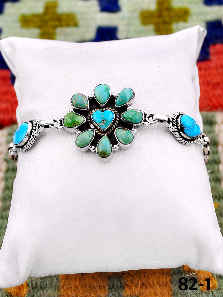 Southwest Handmade Emerald Valley with White Water & Sterling Silver Bracelet