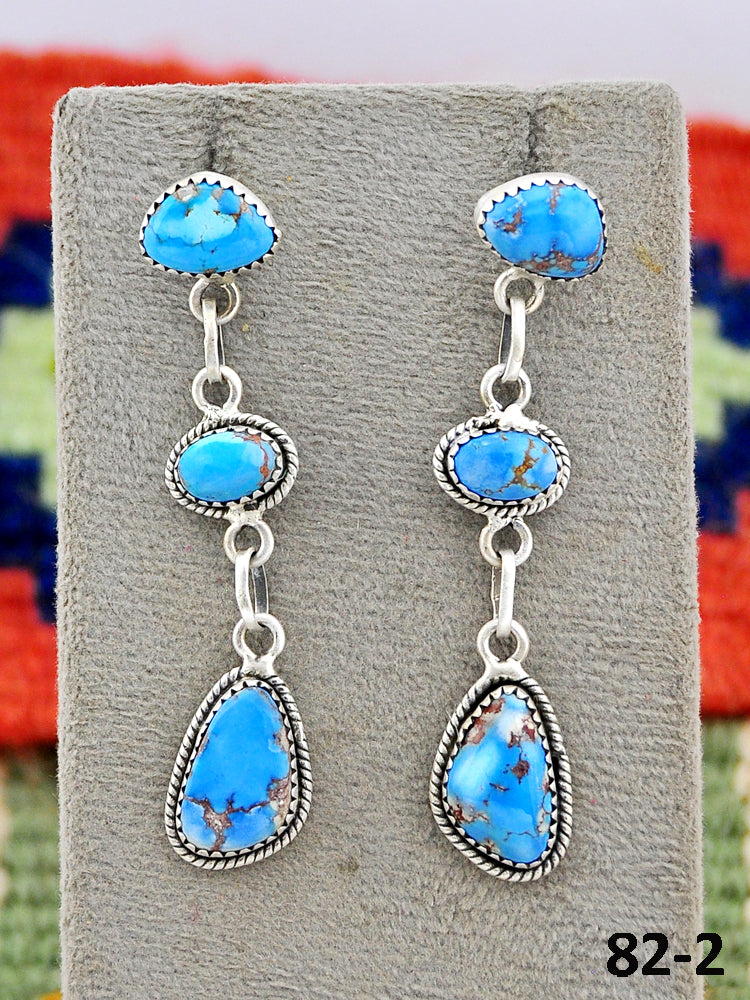 Southwest Made Golden Hill’s Turquoise & Sterling Silver Post Dangle Earrings