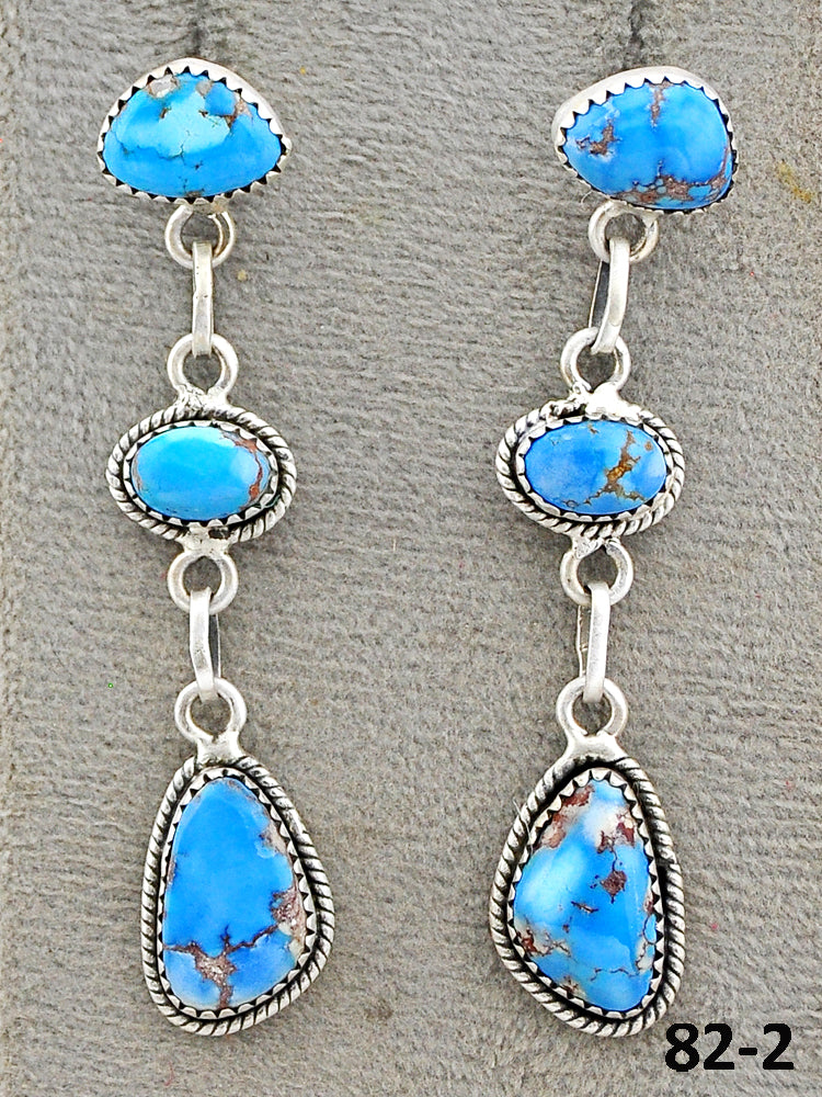 Southwest Made Golden Hill’s Turquoise & Sterling Silver Post Dangle Earrings