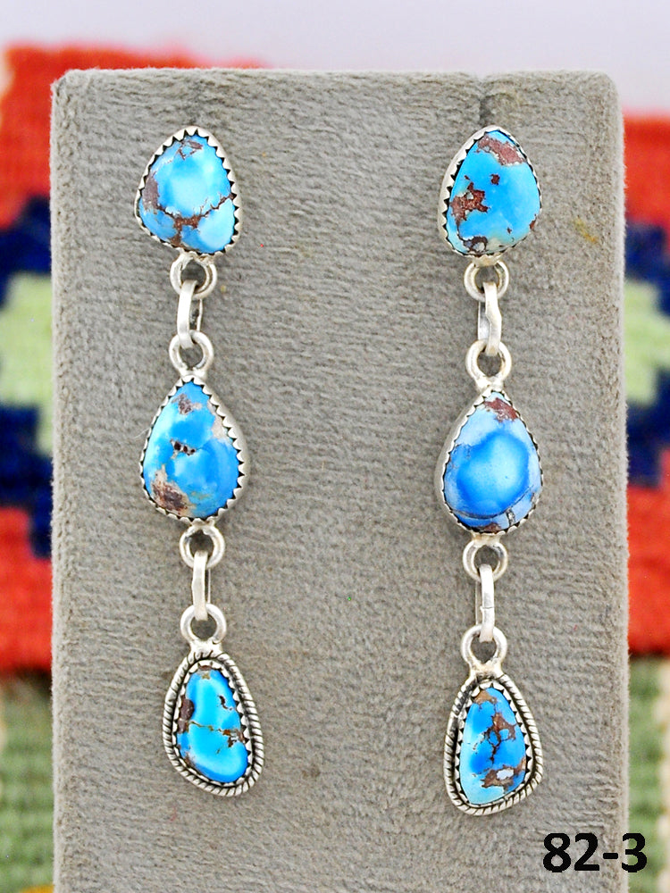 Southwest Made Golden Hill’s Turquoise & Sterling Silver Post Dangle Earrings