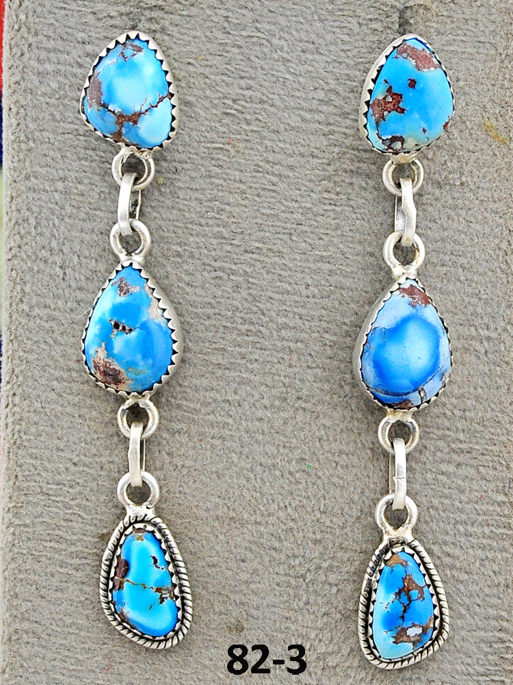 Southwest Made Golden Hill’s Turquoise & Sterling Silver Post Dangle Earrings