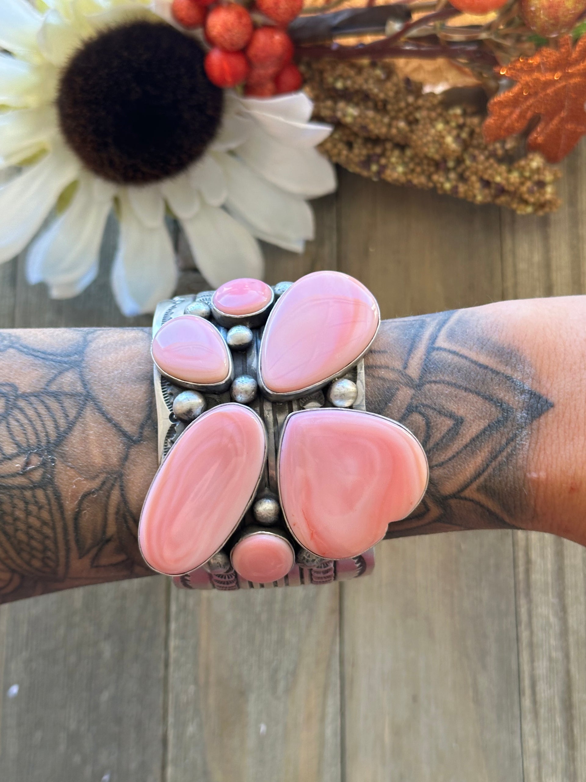 LeRoy James Pink Conch & Sterling Silver Cuff Bracelet