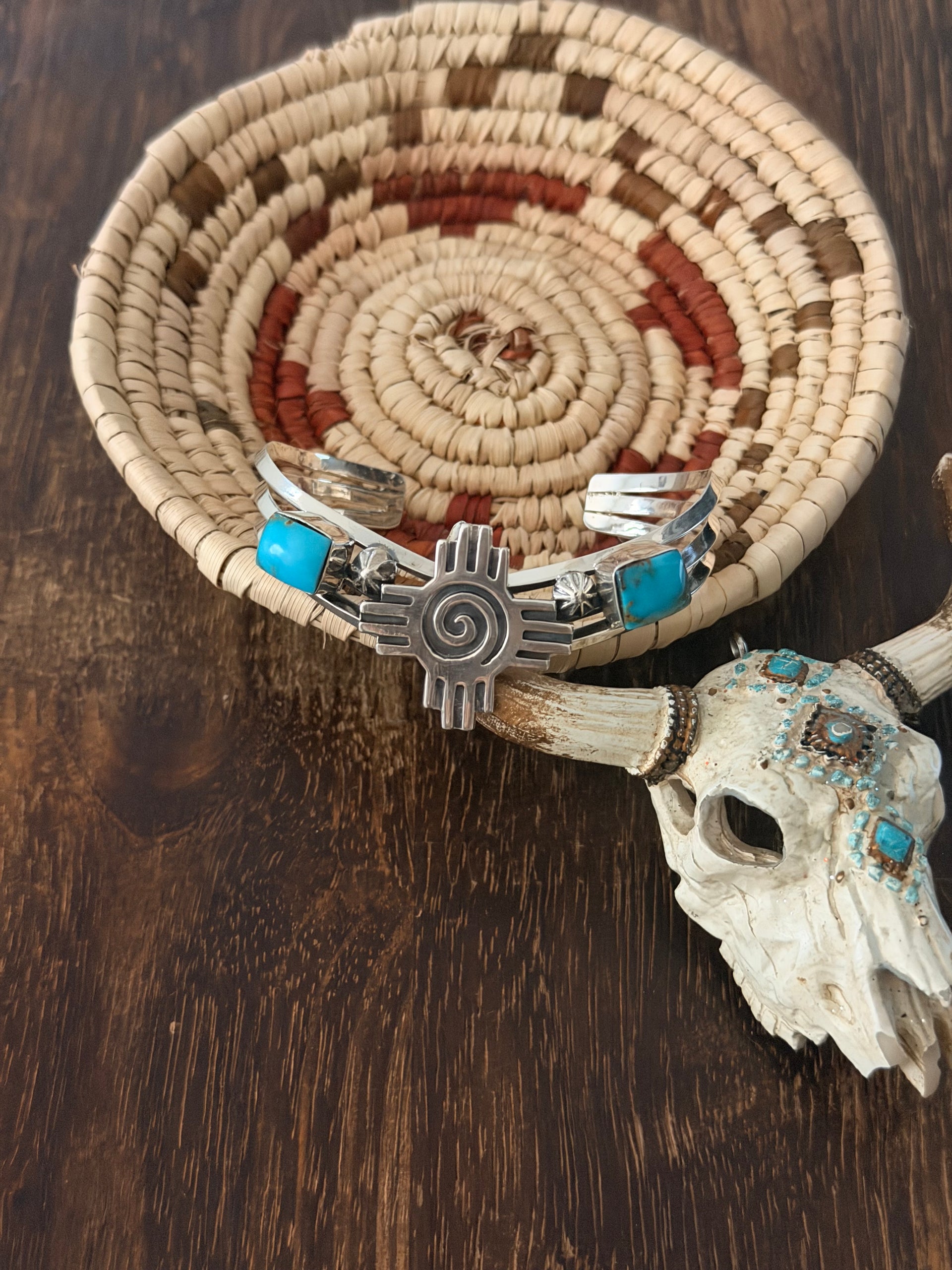 Mike Smith Kingman Turquoise & Sterling Silver Zia Cuff Bracelet