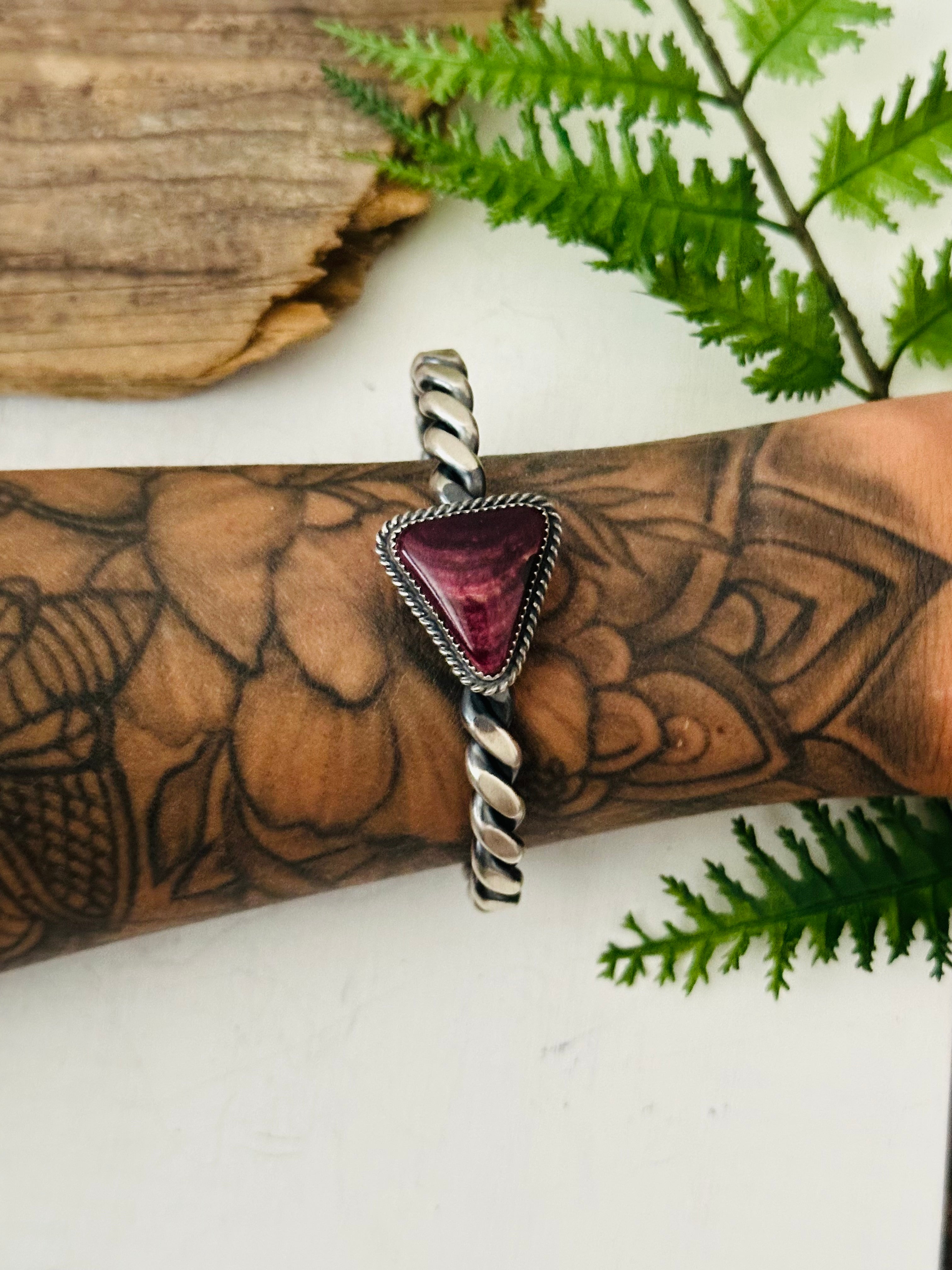 Navajo Made Purple Spiny Oyster & Sterling Silver Cuff Bracelet