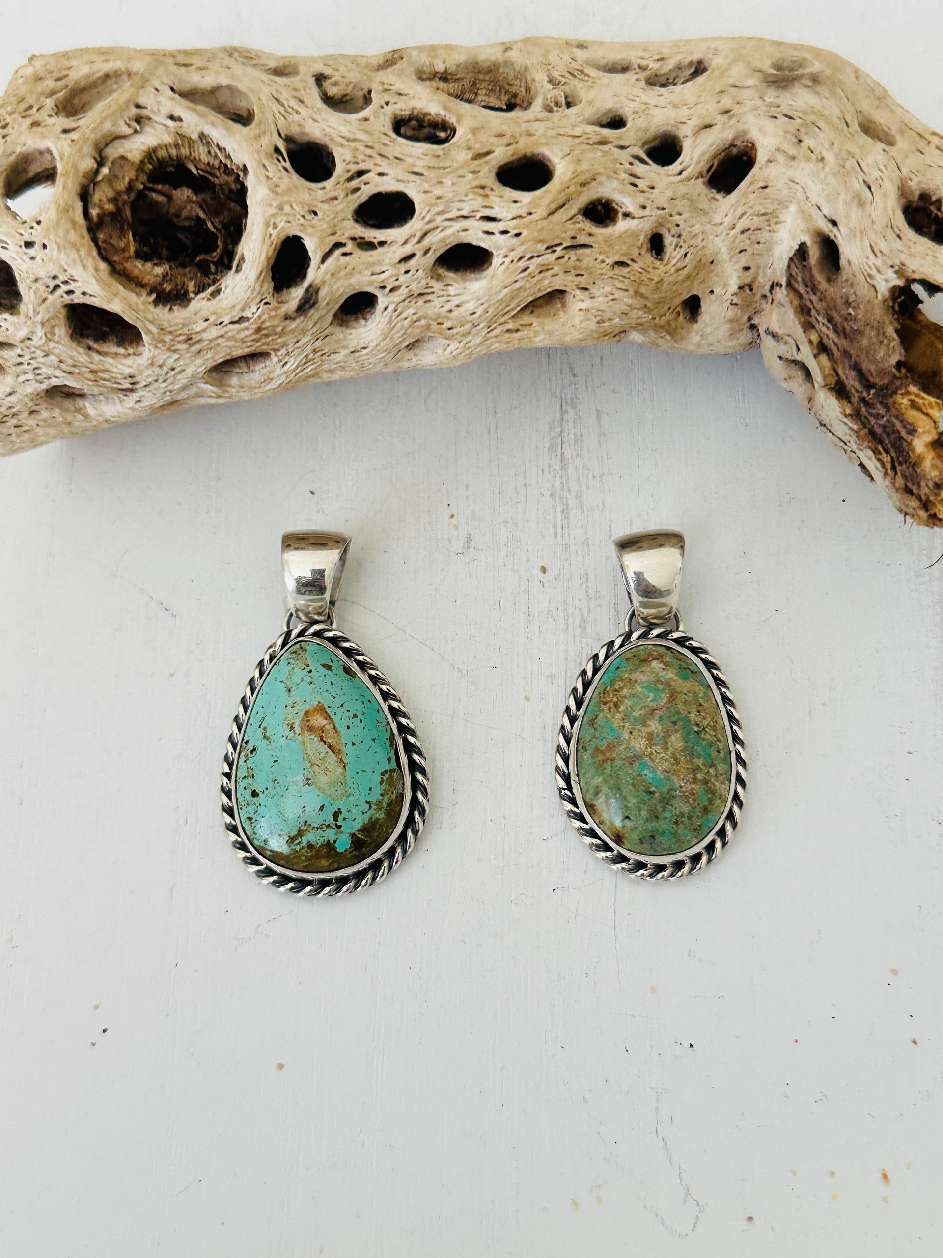 Navajo Handmade Kingman Turquoise & Sterling Silver Pendant