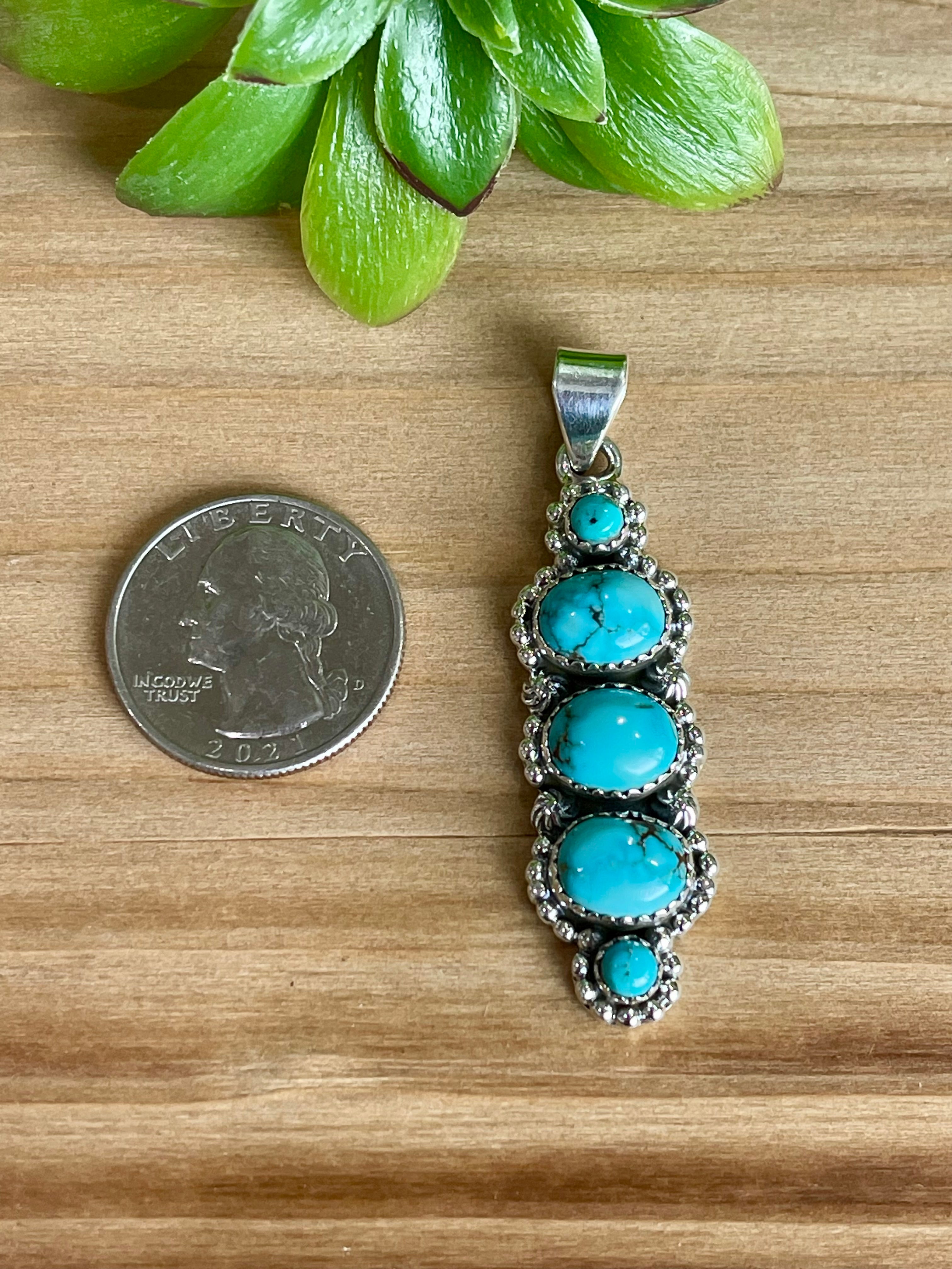 Southwest Handmade Sonoran Mountain Turquoise & Sterling Silver 5 Stone Pendant