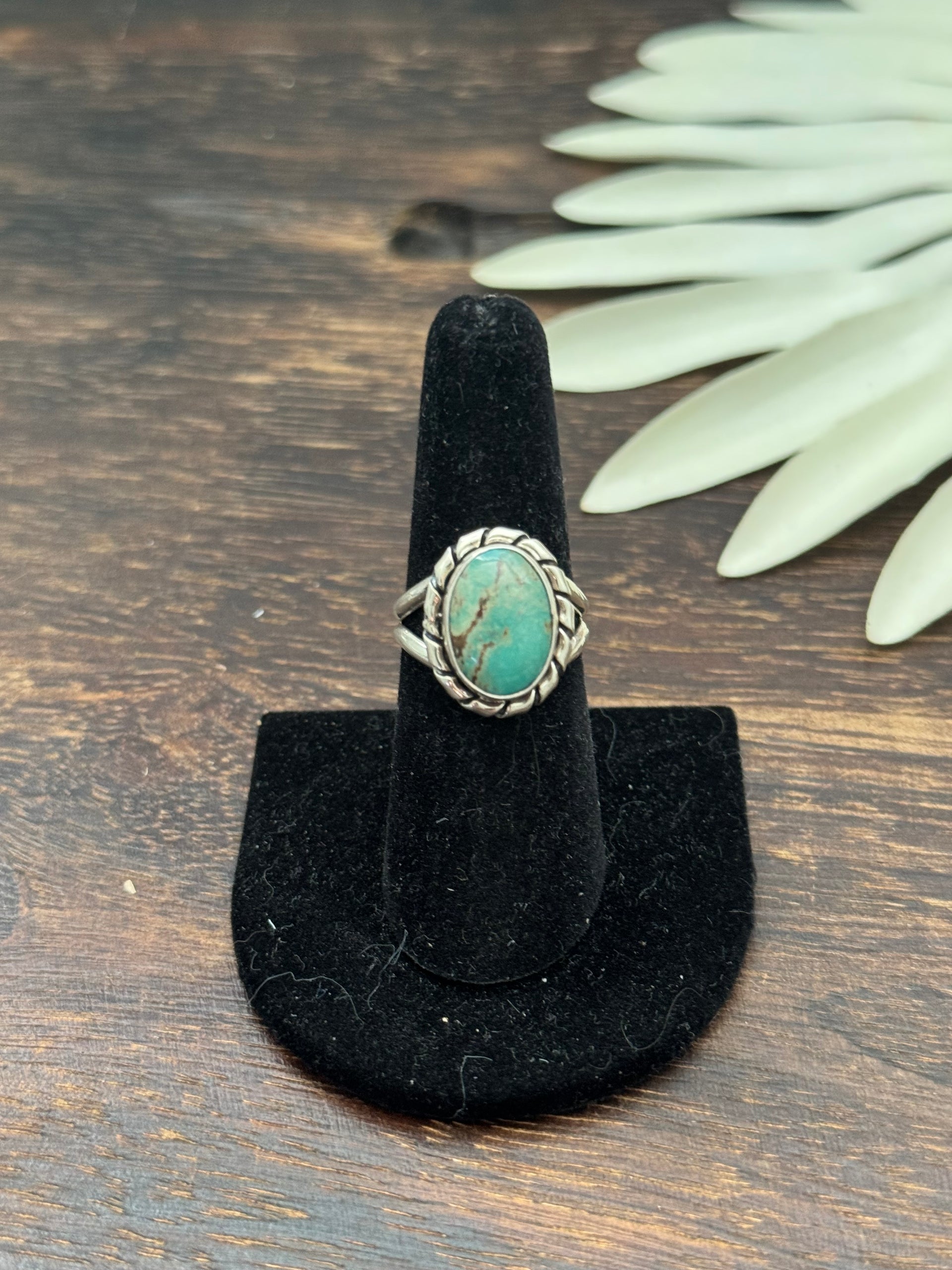 Navajo Made #8 Turquoise & Sterling Silver Ring Size 7.5