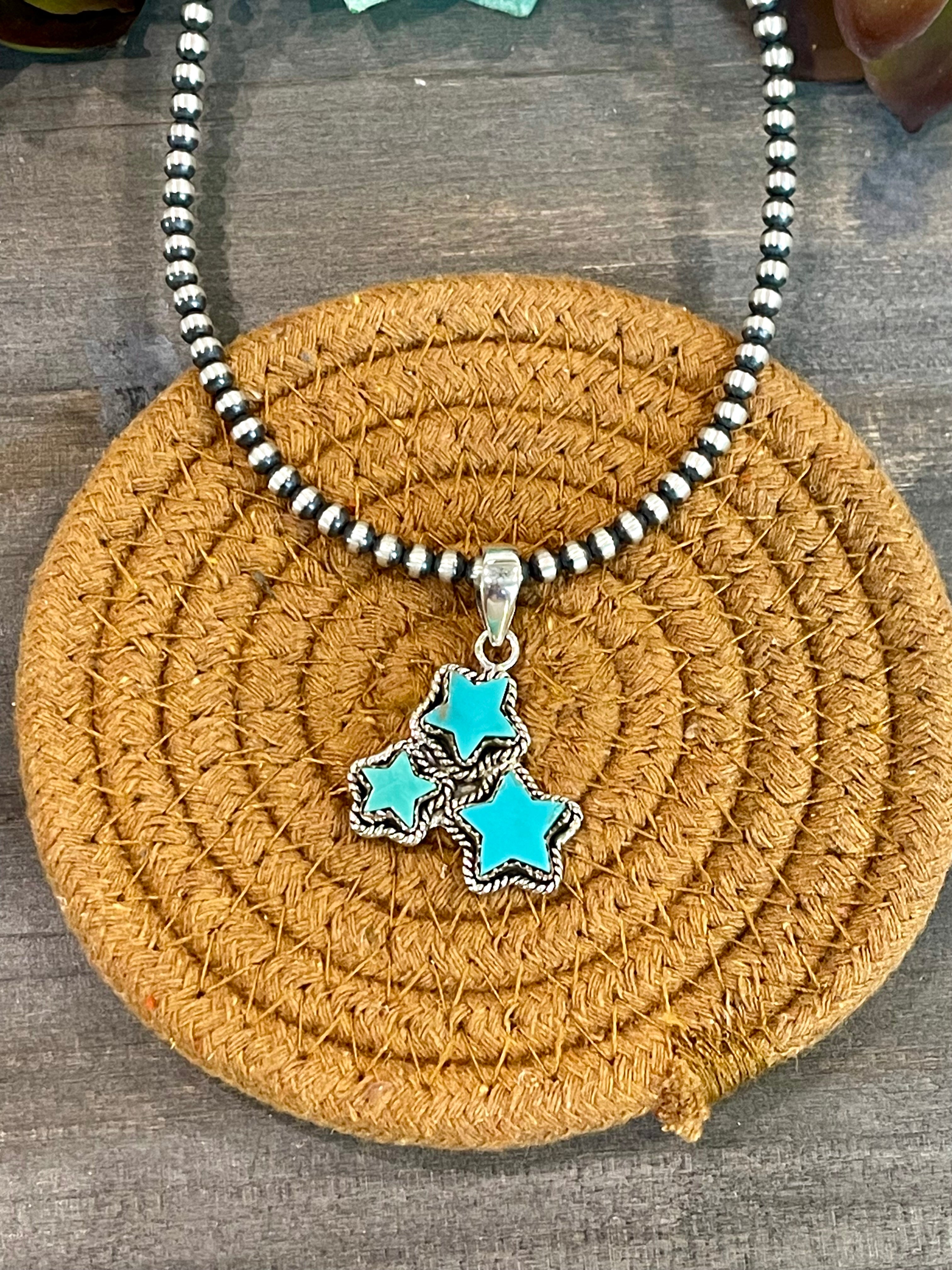 Southwest Handmade Kingman Turquoise & Sterling Silver Star Pendant