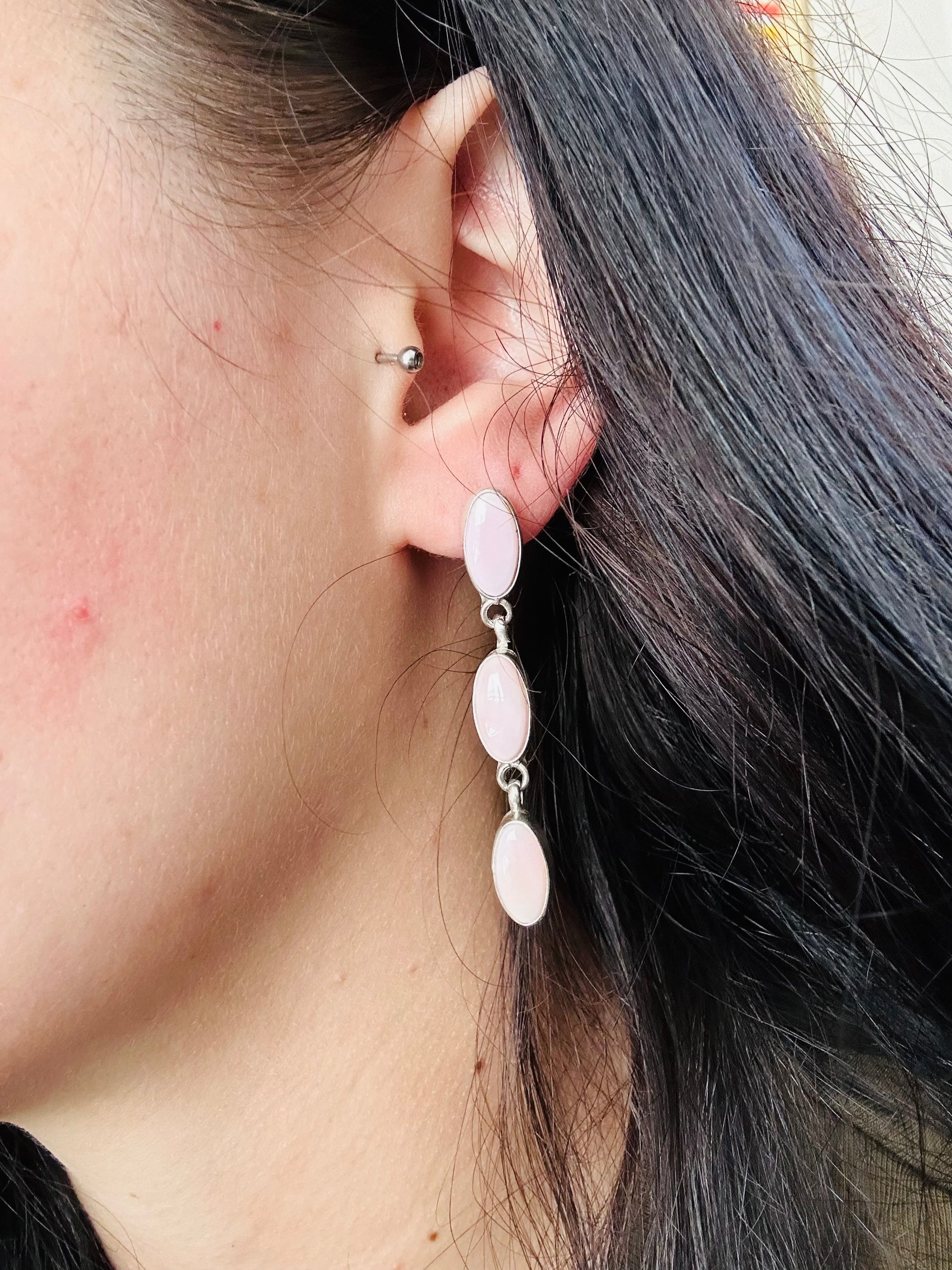 Navajo Made Pink Conch & Sterling Silver Post Dangle Earrings
