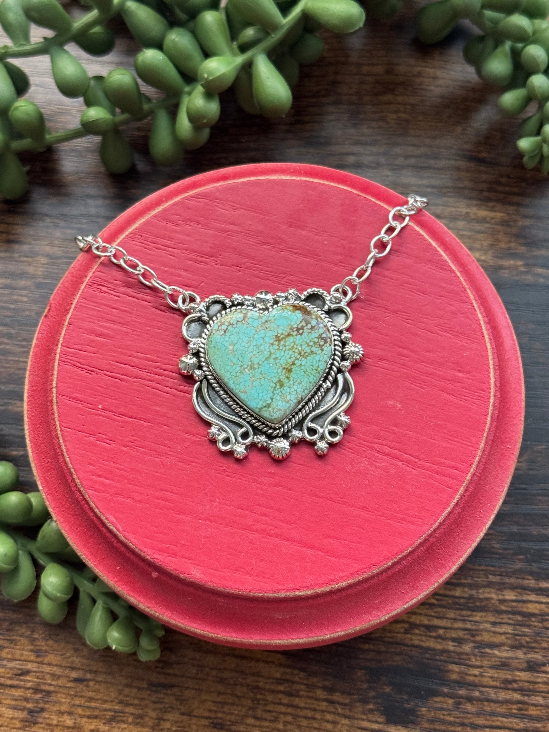 Southwest Made #8 Turquoise & Sterling Silver Heart Necklace