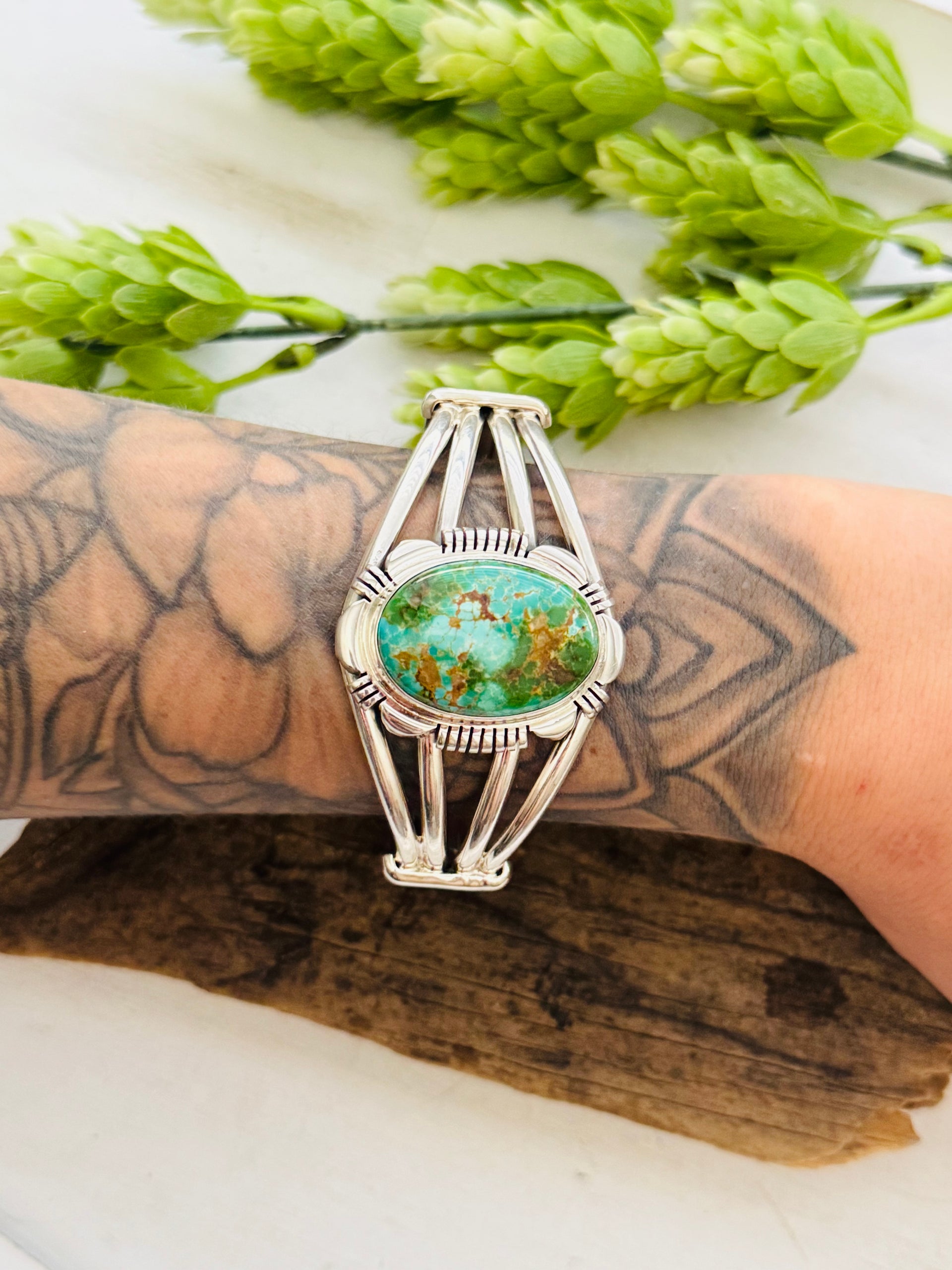 Navajo Made Natural High Grade Royston & Sterling Silver Cuff Bracelet